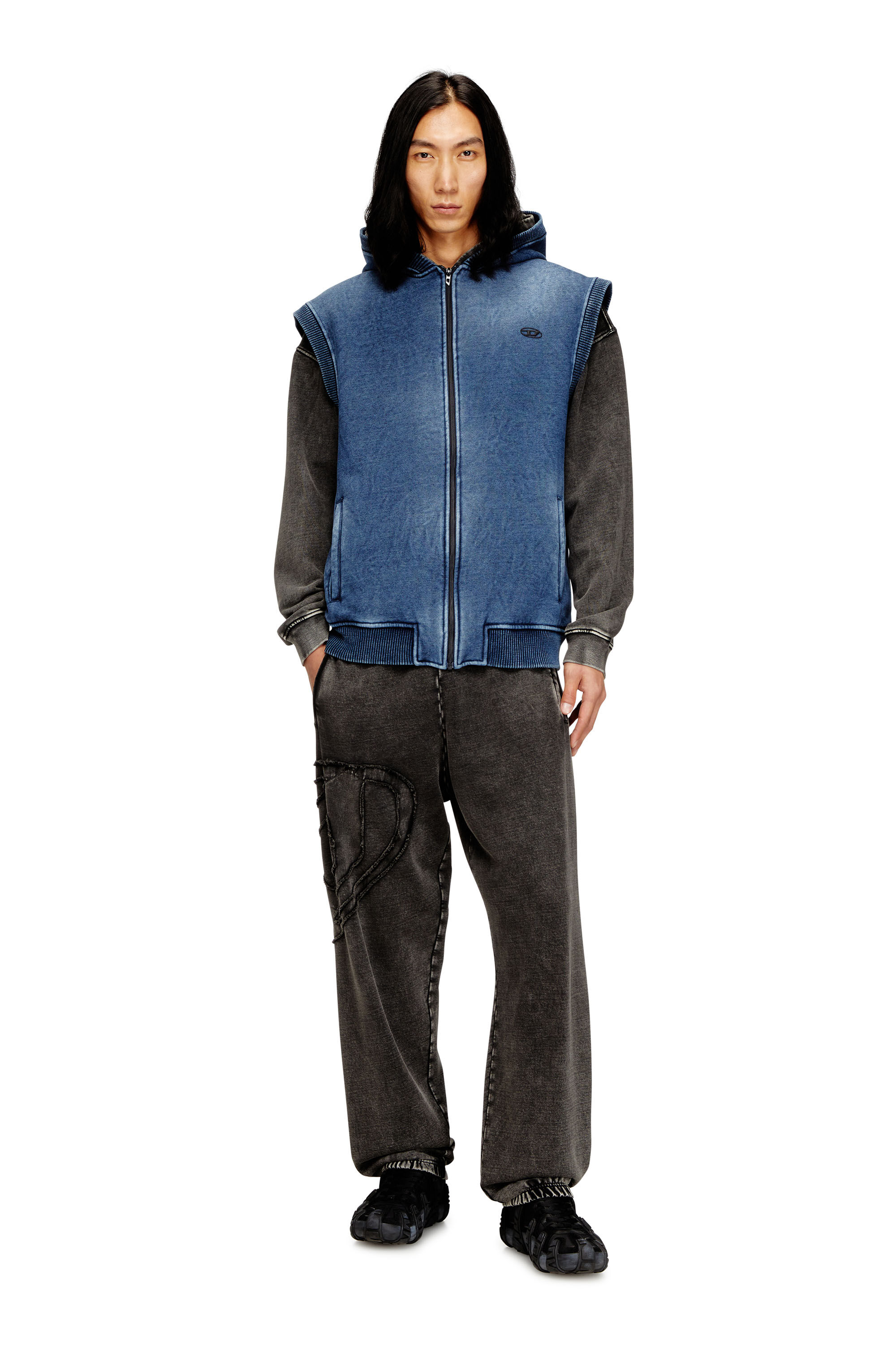 Men's Teddy-lined sleeveless zip-up hoodie | Blue | Diesel FI