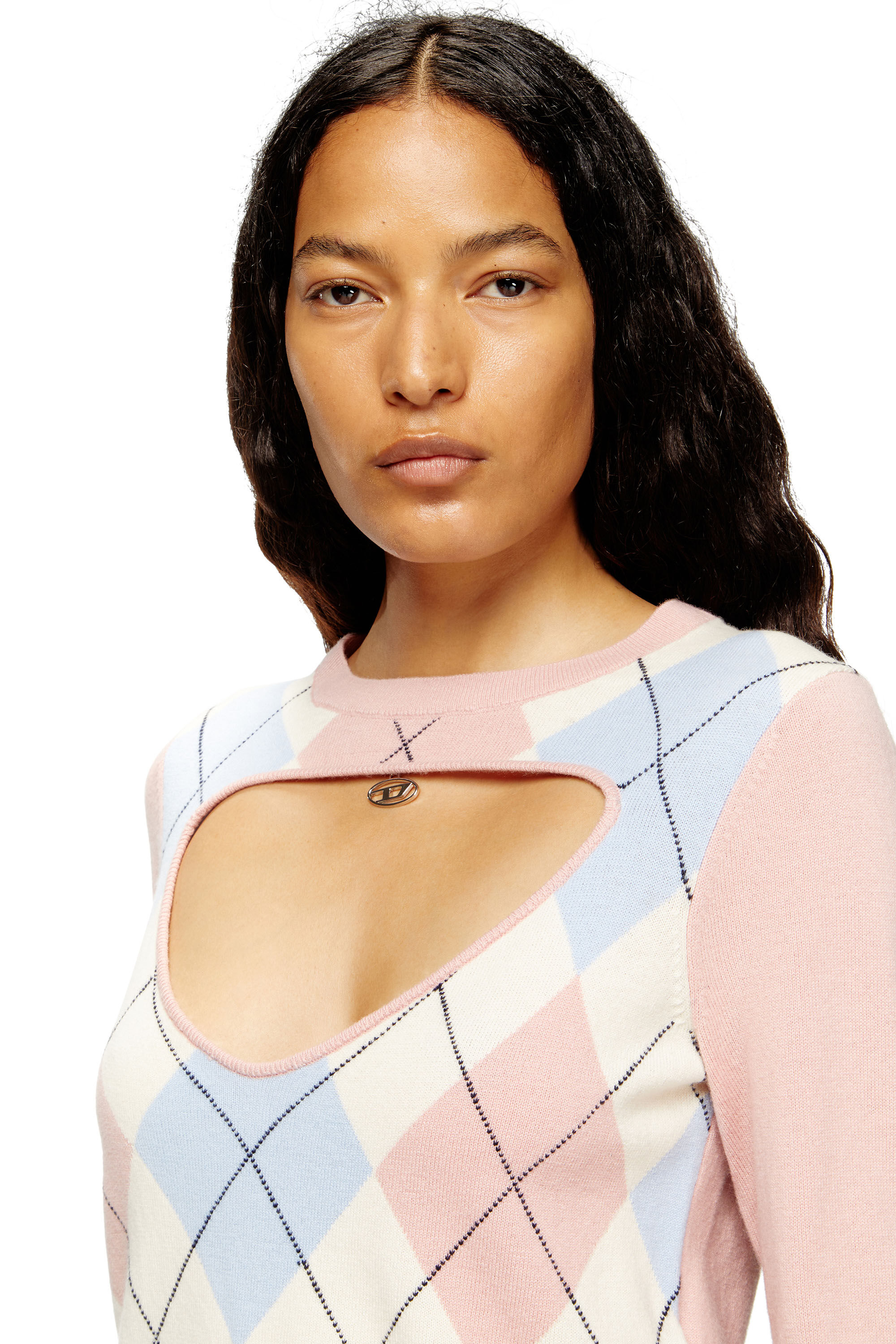 Diesel - M-ROMKO-LS, Woman's Cut-out jumper in argyle wool in Pink - 5