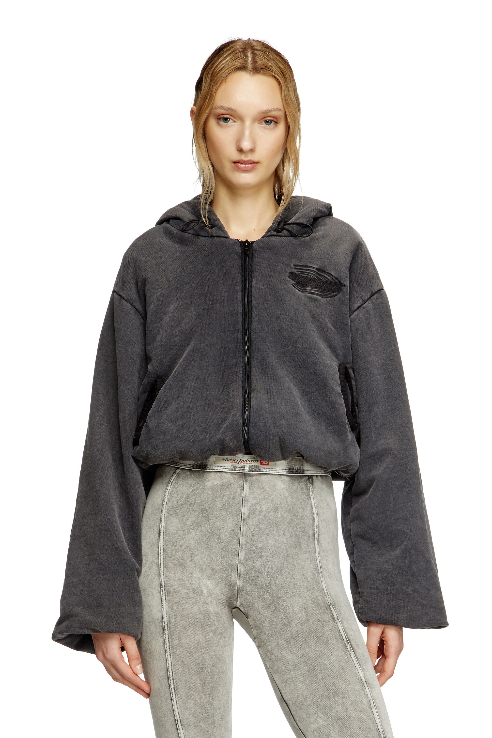 Diesel - F-ENERDÌ, Woman's Cropped zip-up hoodie in Black - 3