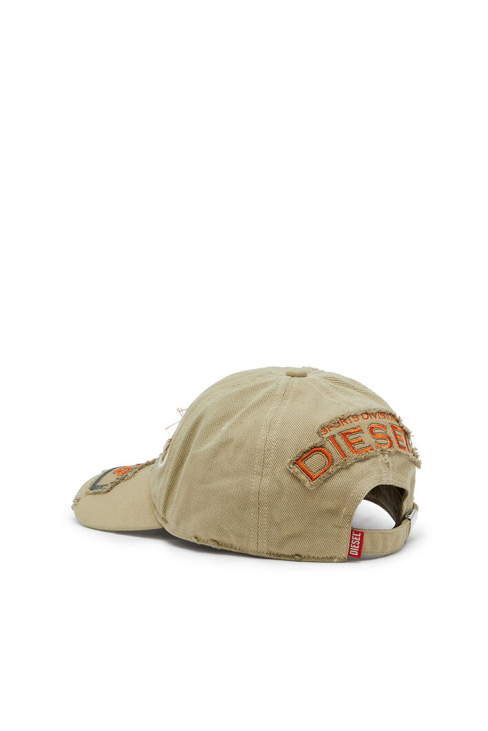 Diesel - C-BRAFF, Man's Baseball cap with embroidered patches in Light Brown - 3
