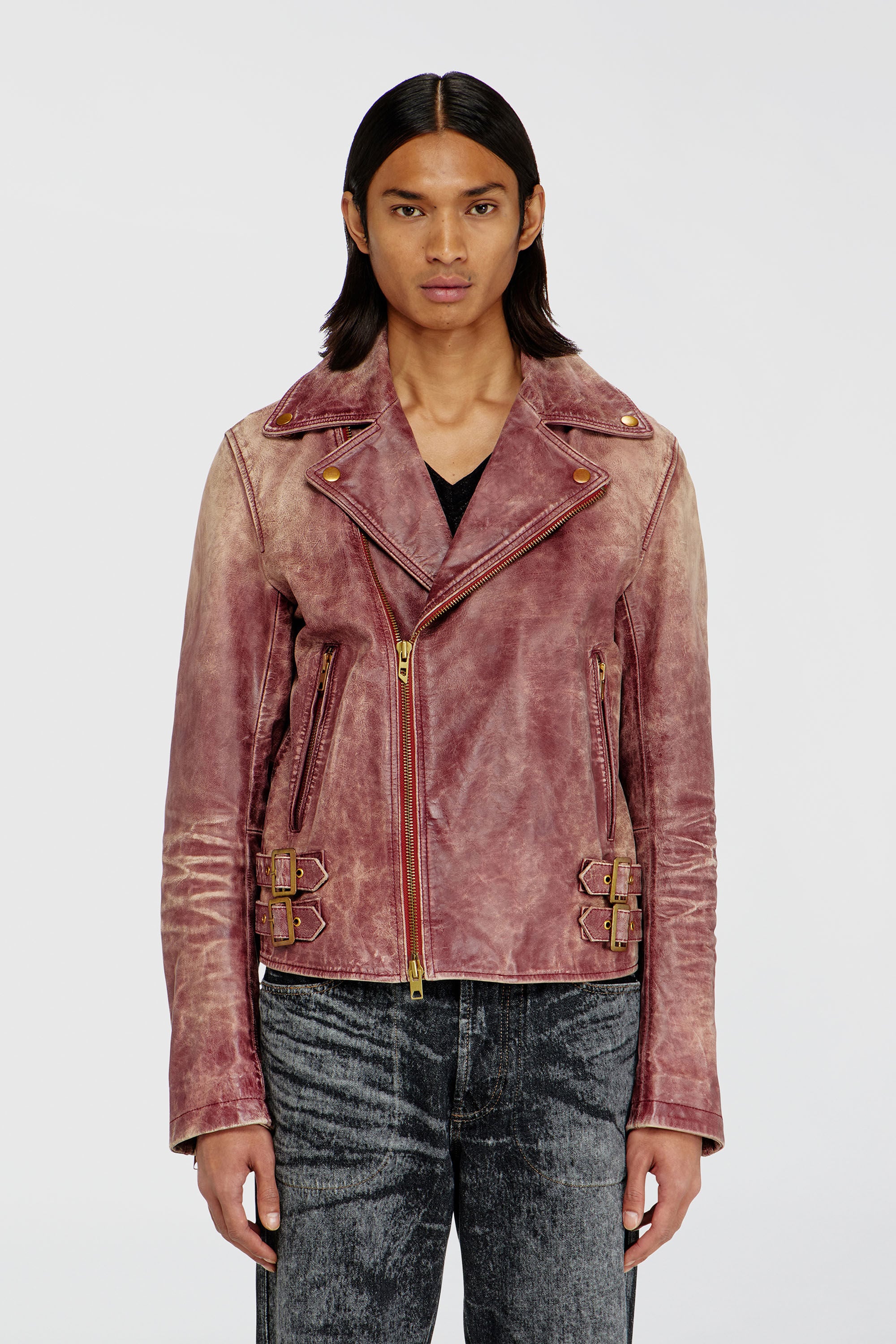 Diesel - L-EON-CJCM, Man's Biker jacket in treated leather in Brown - 3