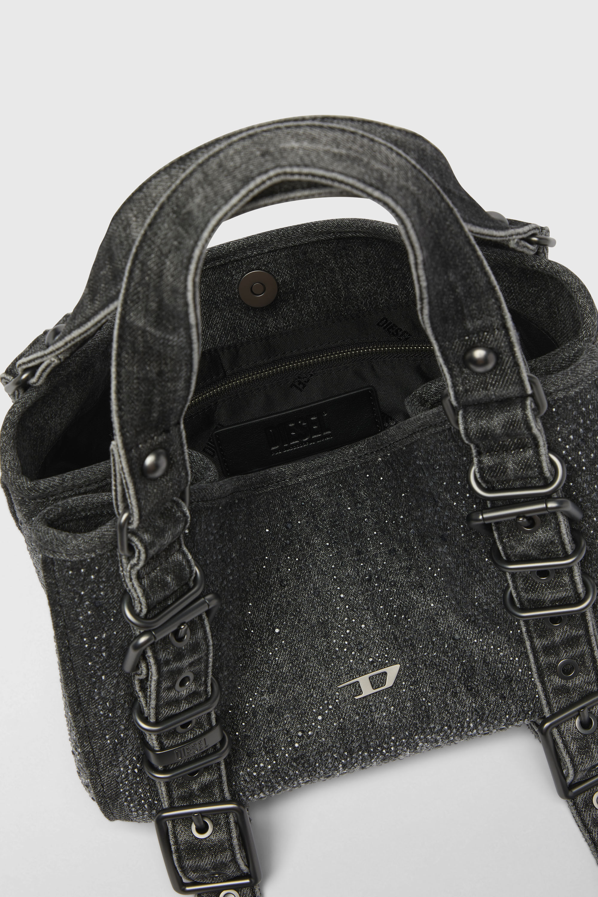 Diesel - D-ONE TOPHANDLE S, Woman's D-One-Small top-handle bag in crystal solarised denim in Black - 4