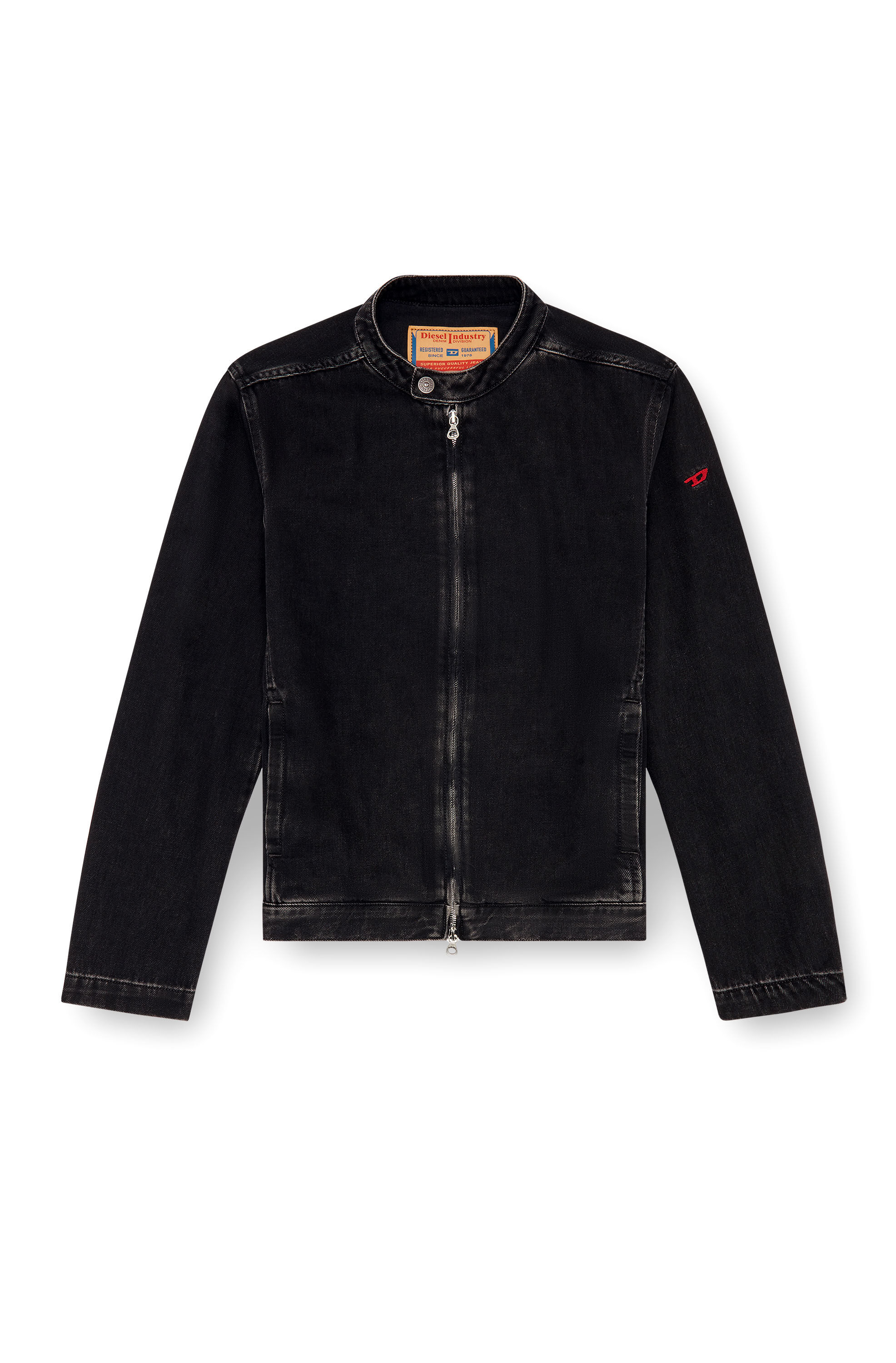 ジャケット・アウター DIESEL full zip coating denim jacket Men's Moto Racer jacket in clean-wash Denim | Black | Diesel