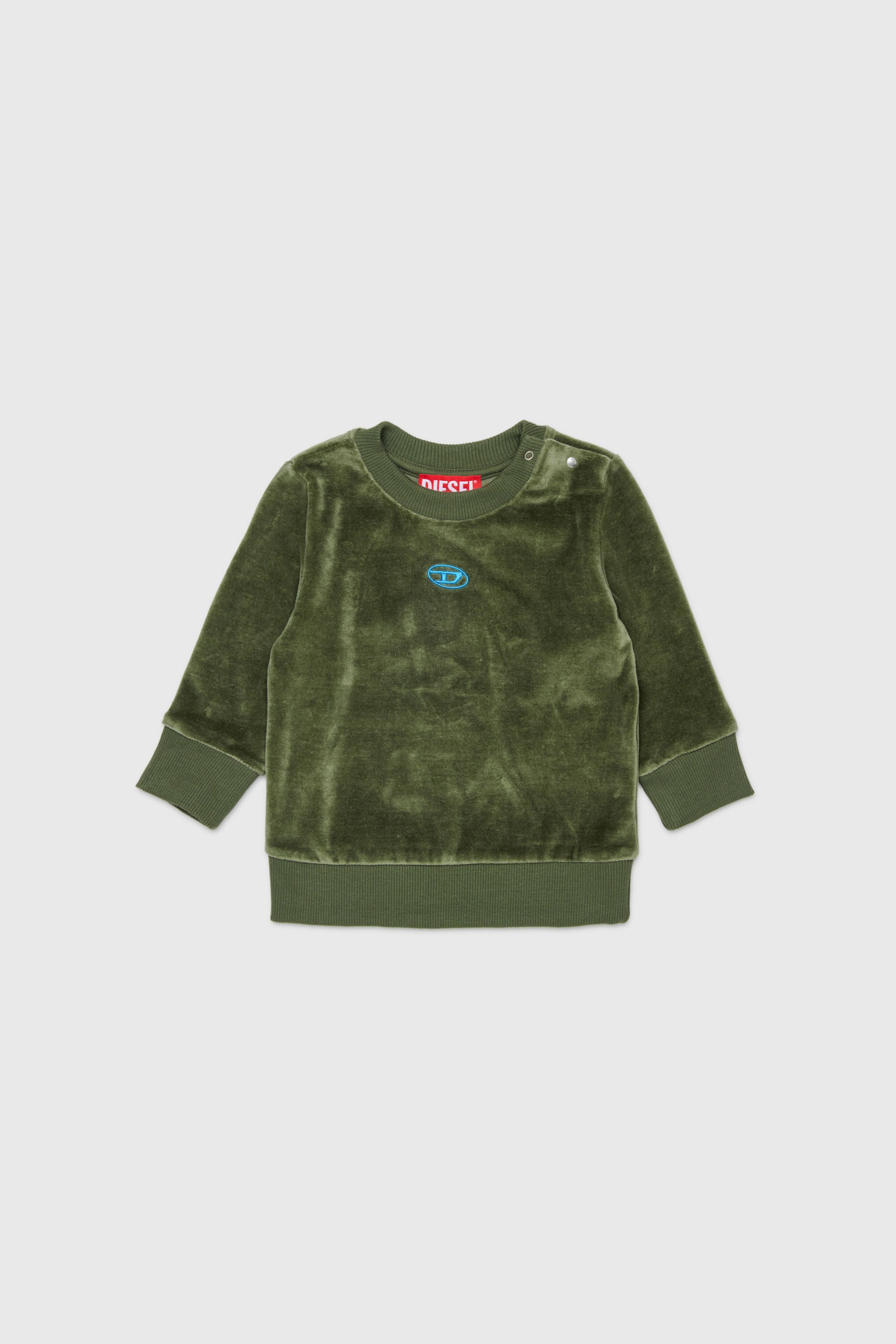 Diesel - SHENIB, Man's Velvet sweatshirt with Oval D embroidery in Green - 1