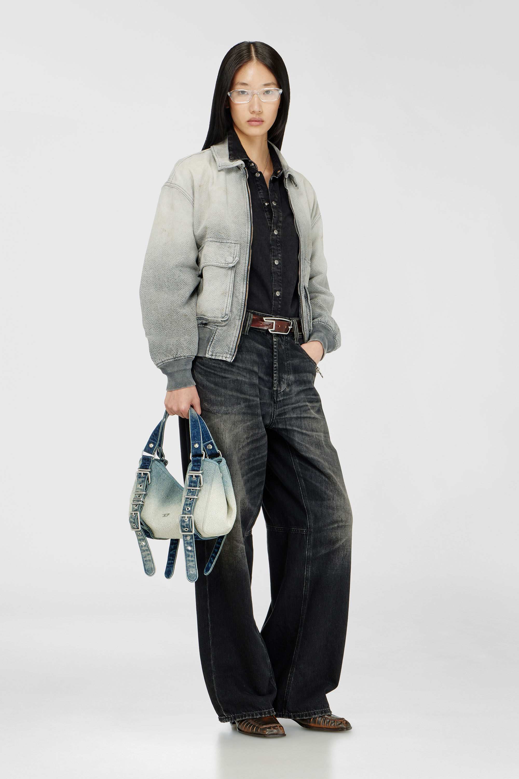 Diesel - D-ONE TOPHANDLE S, Woman's D-One-Small top-handle bag in crystal solarised denim in Blue - 1