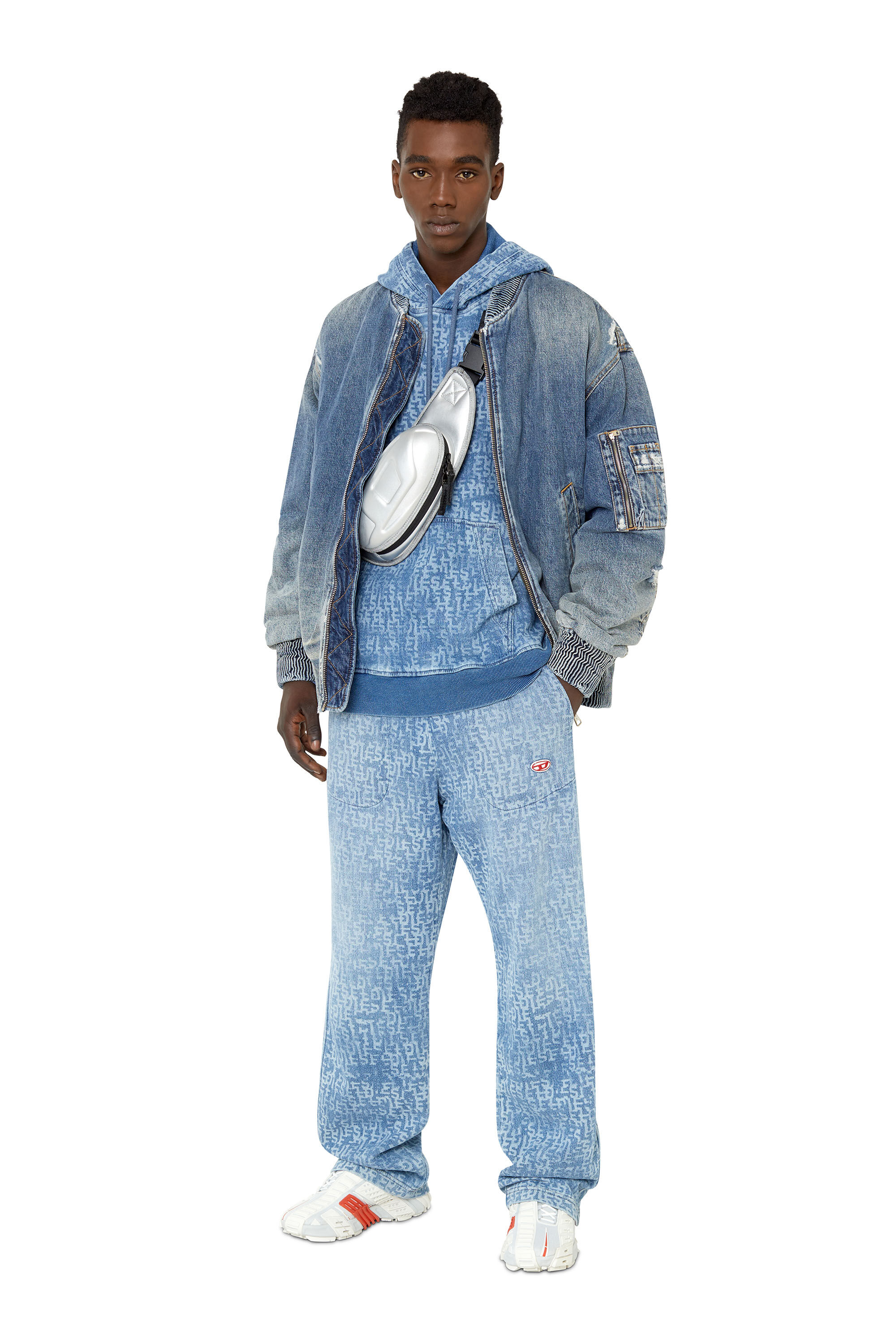 Diesel - D-UM-RIB TRACK DENIM HOODIE, Light Blue - Image 1