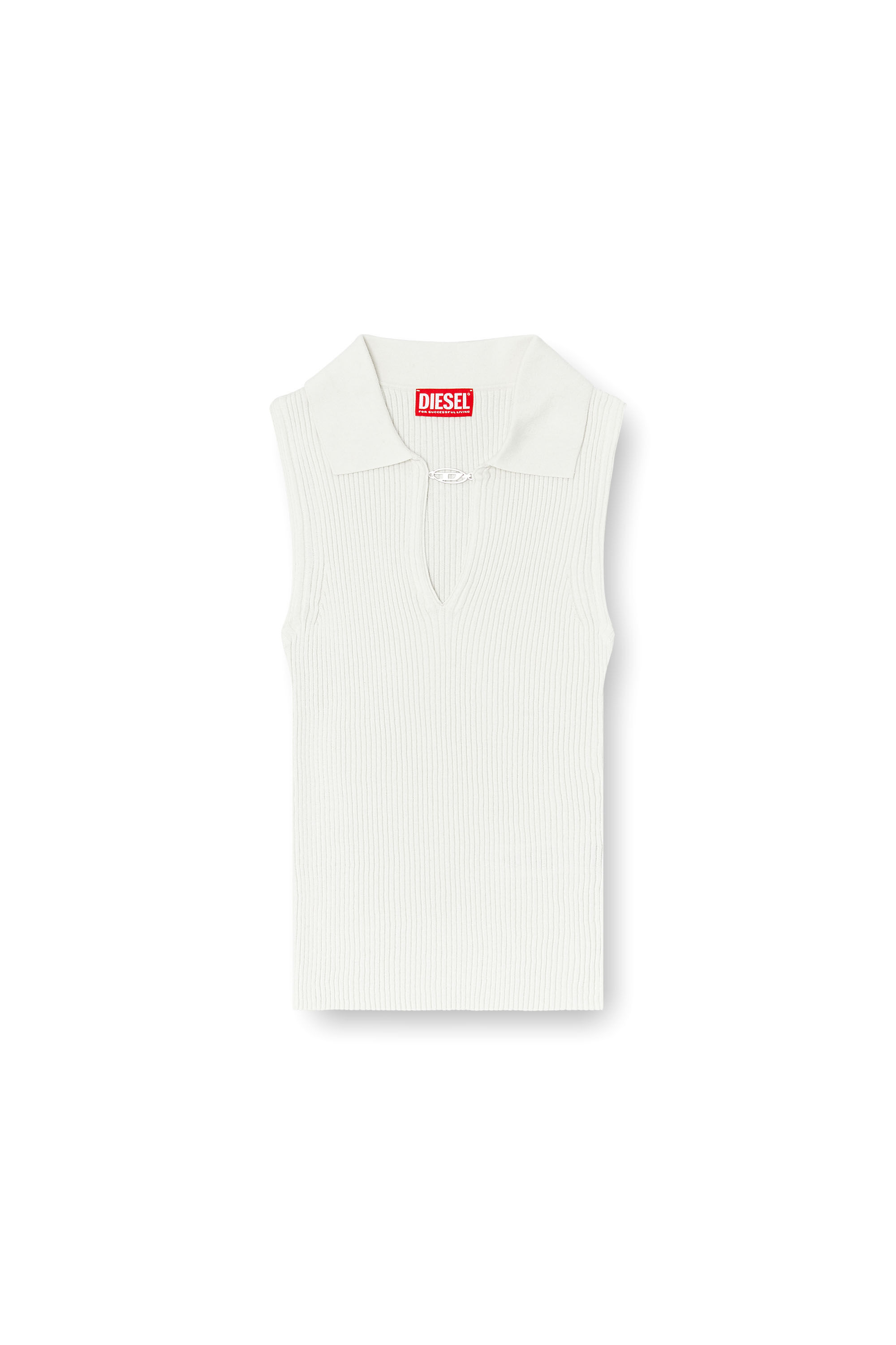 Diesel - M-LILITA, Woman's Sleeveless rib-knit polo top in silk blend in White - 2