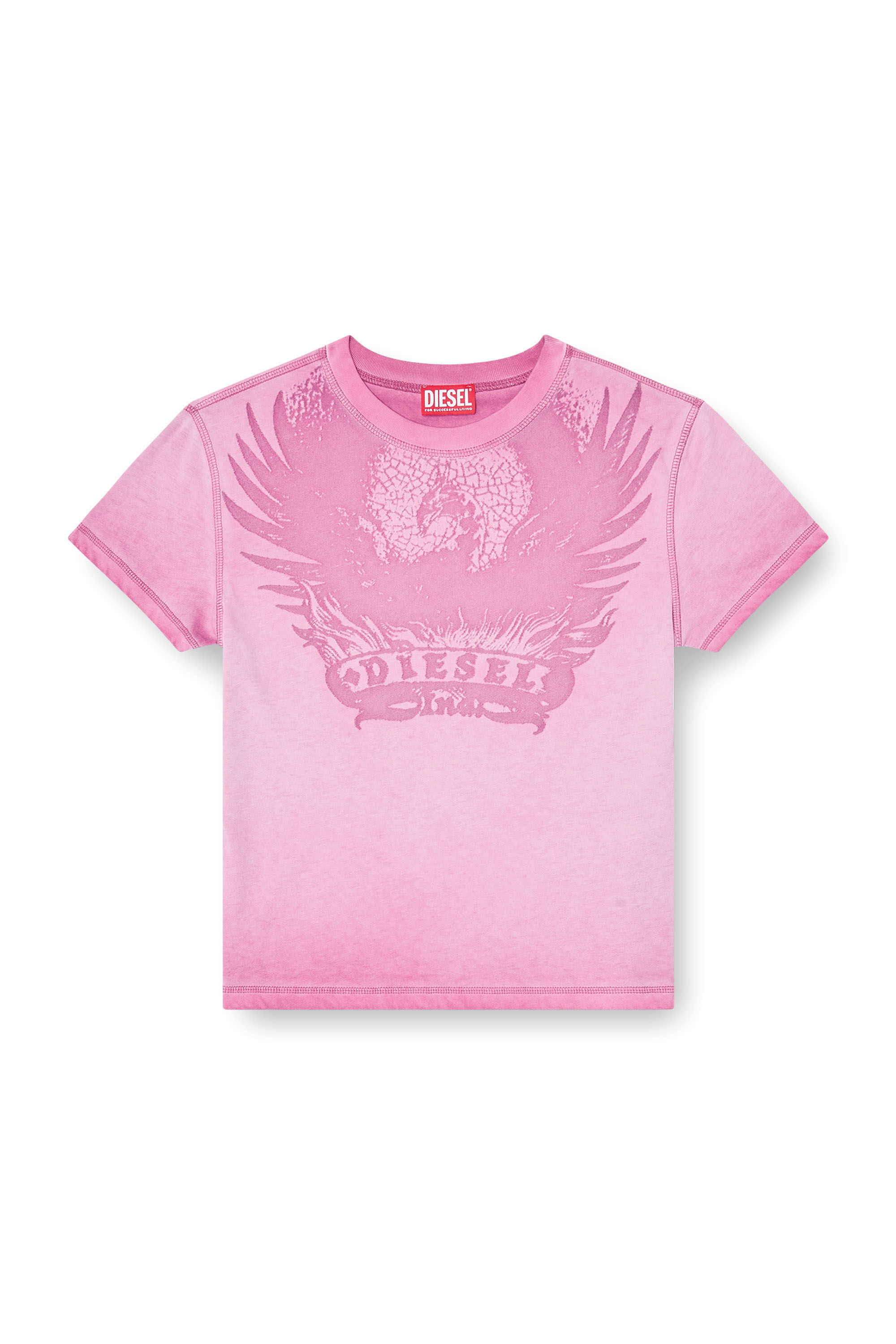 Diesel - T-ILA-AA7, Woman's Slim T-shirt with d&eacute;vor&eacute; Phoenix in Hot pink - 2