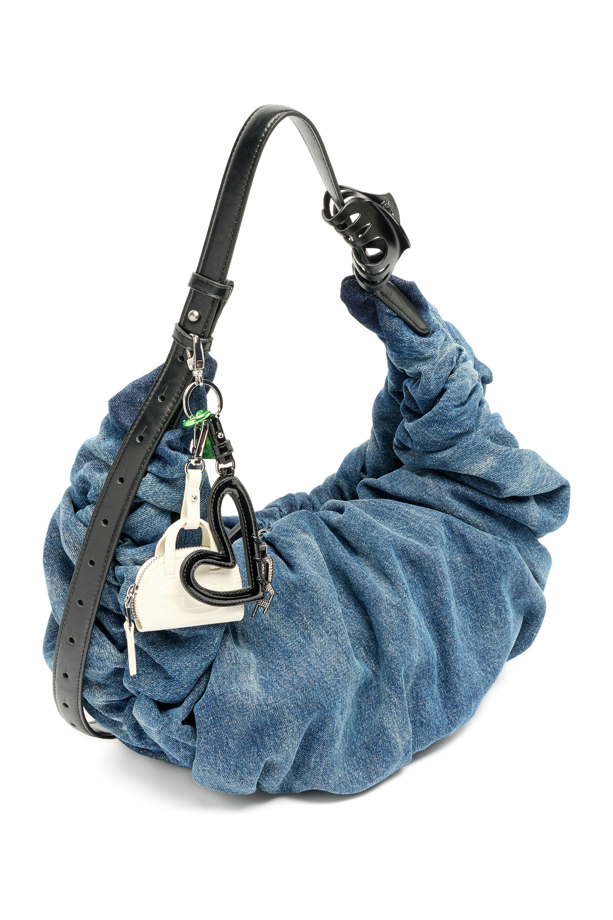 Women's Grab-D-Large scrunched hobo bag in treated denim | Blue
