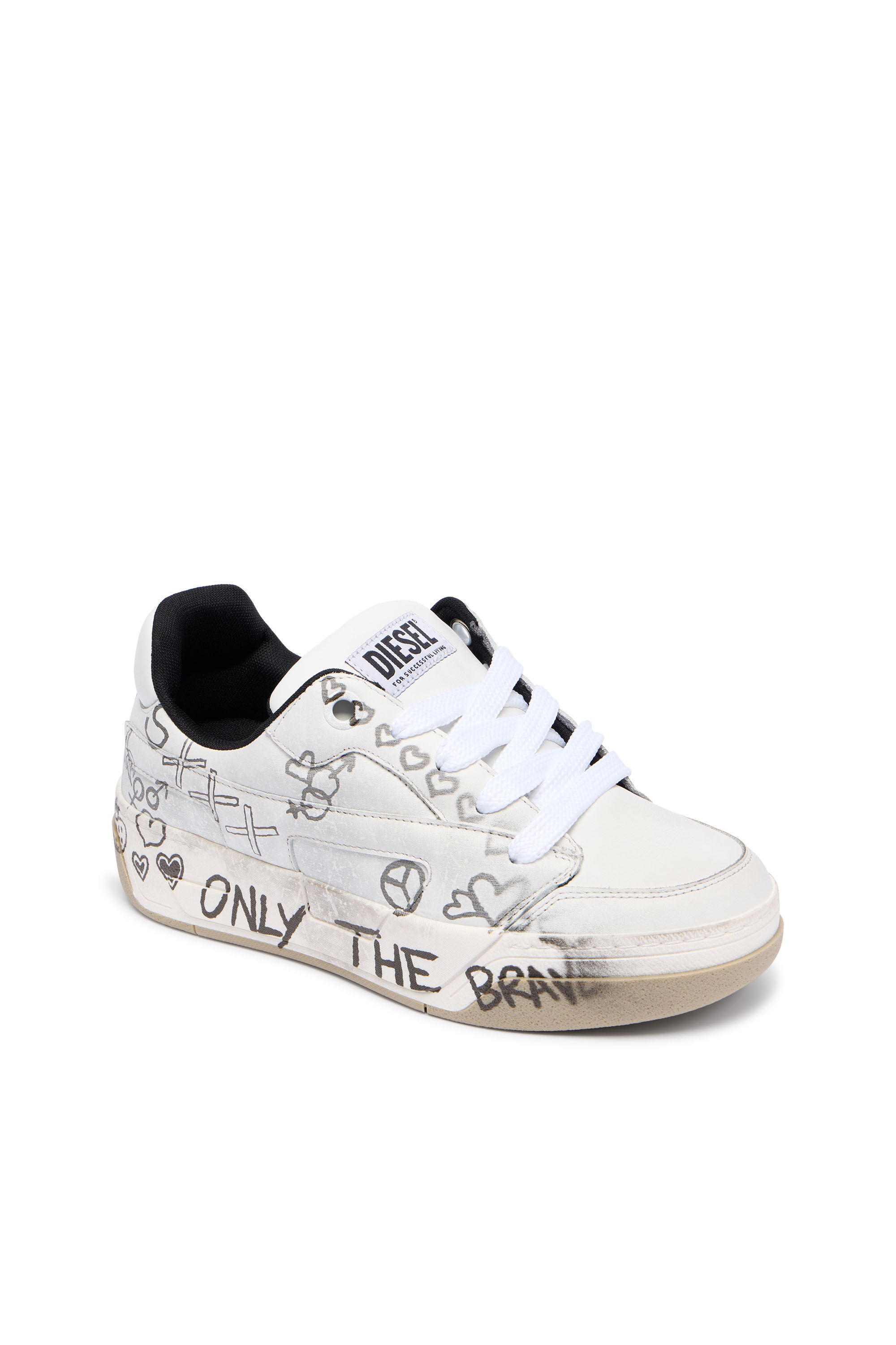 デイリーディッシュ Men's D-Ollie-Leather sneakers with graffiti print | White | Diesel