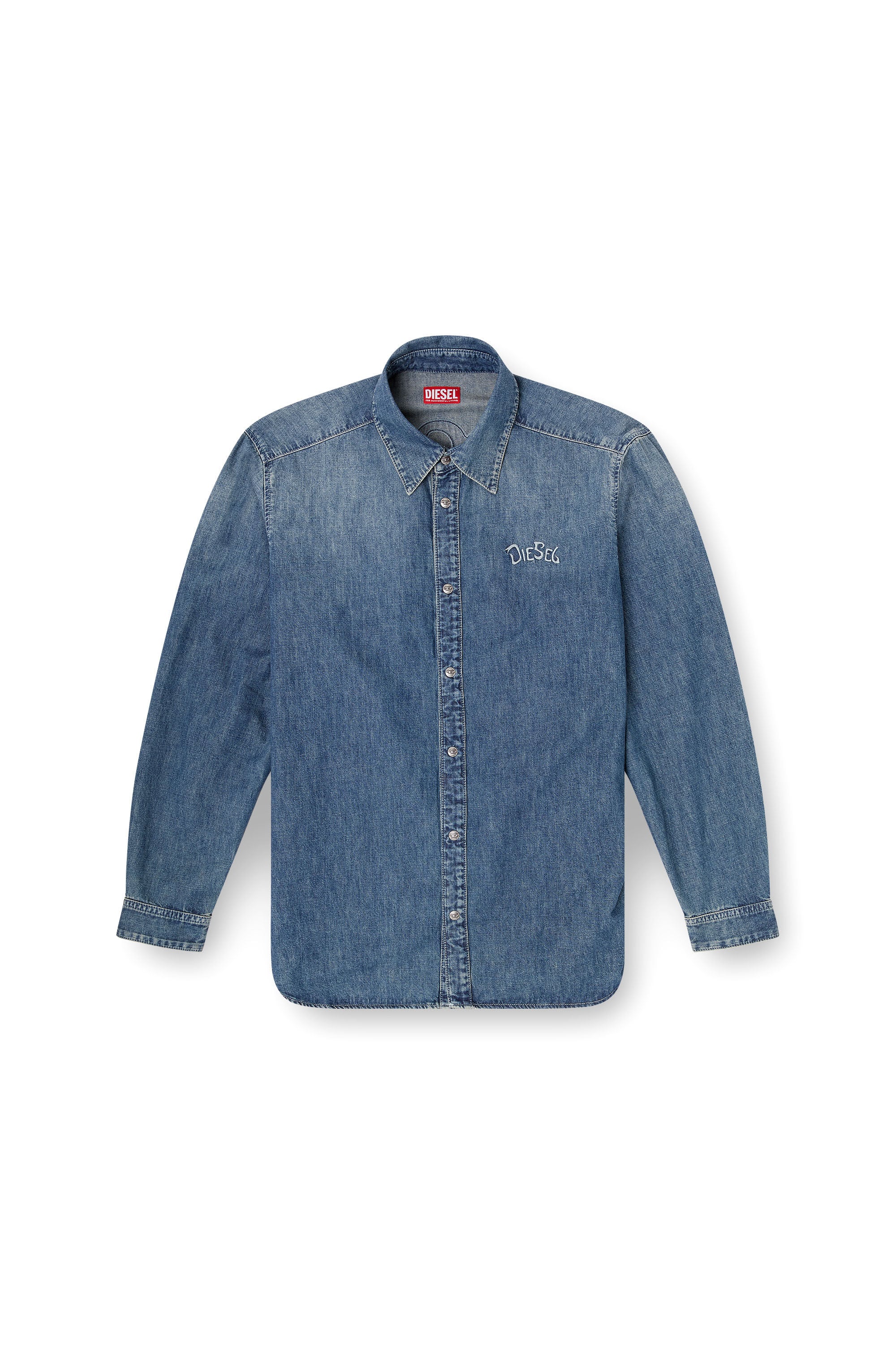 Men's Denim shirt with back embroidery | Blue | Diesel FI