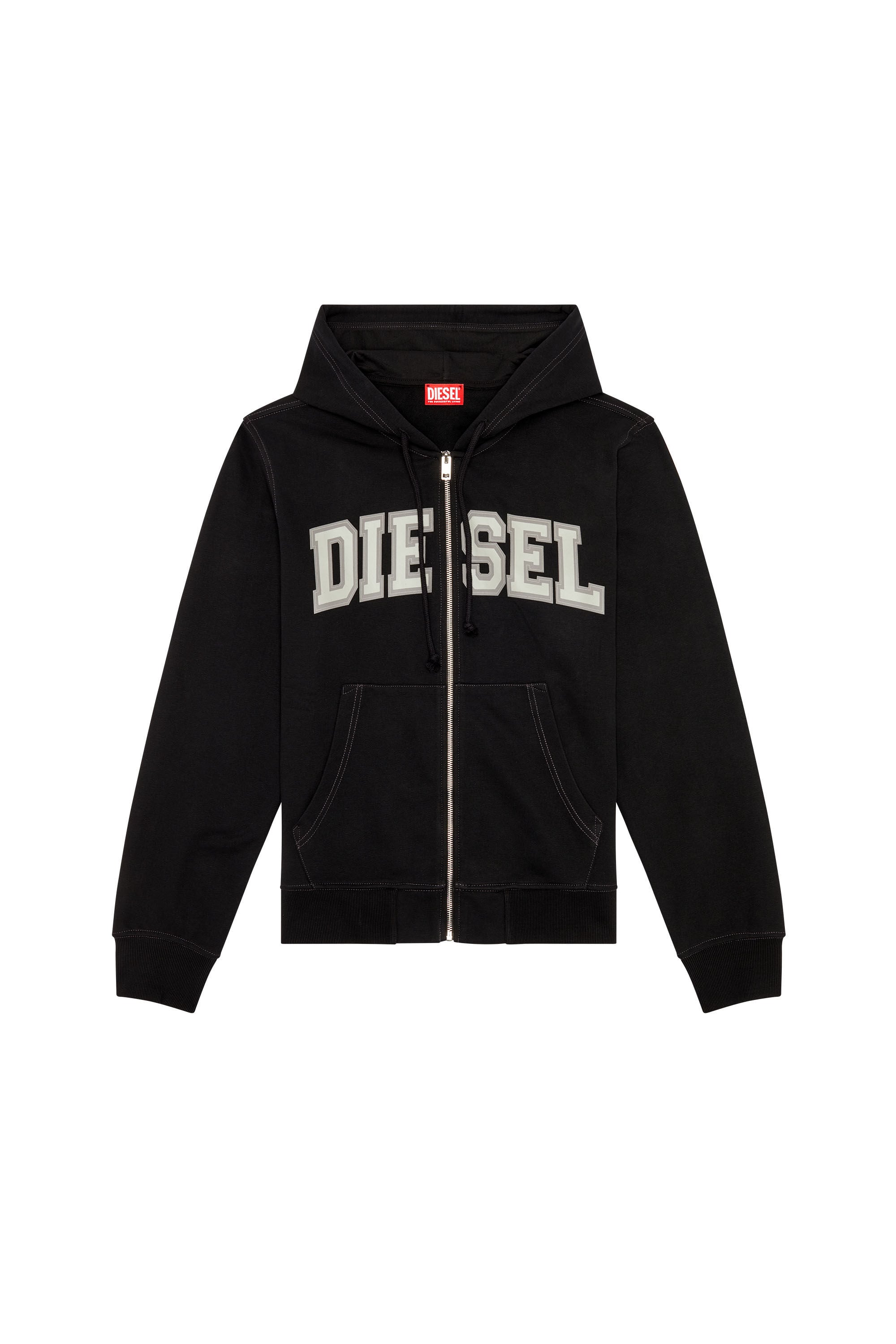 Men's Zip-up hoodie with collegiate graphics | Black | Diesel FI