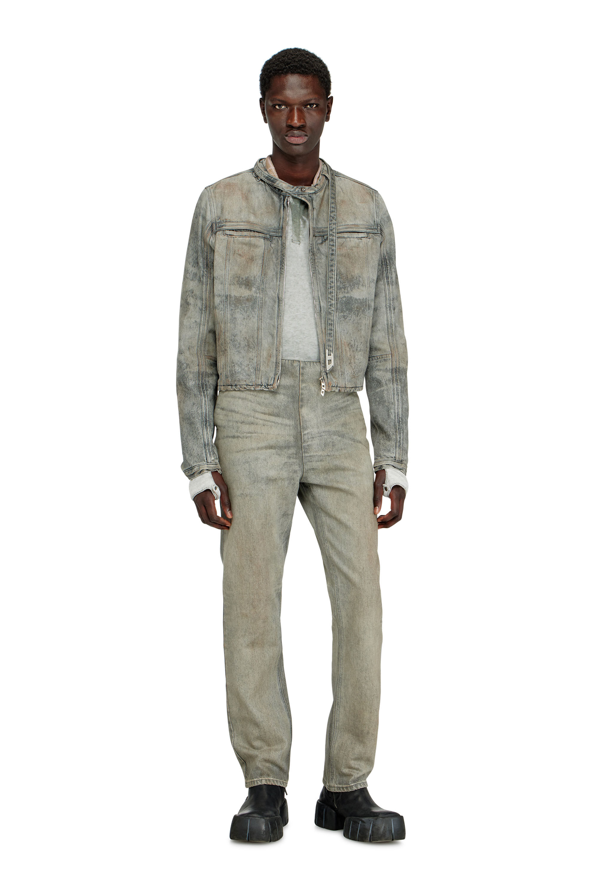 Men's Jacket in cotton-hemp satin denim | Grey | Diesel