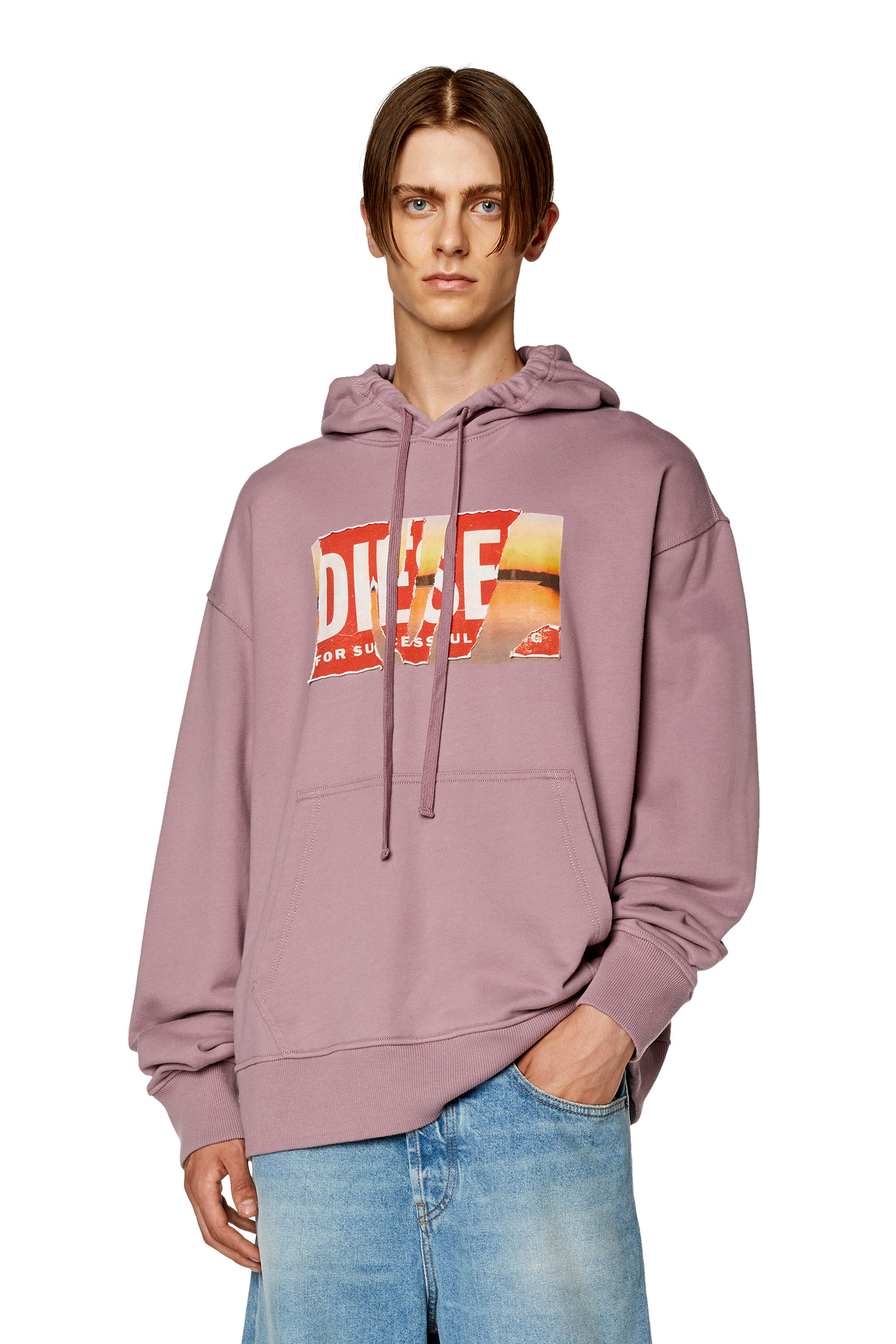 Men's Oversized hoodie with peel-off logo | Violet | Diesel