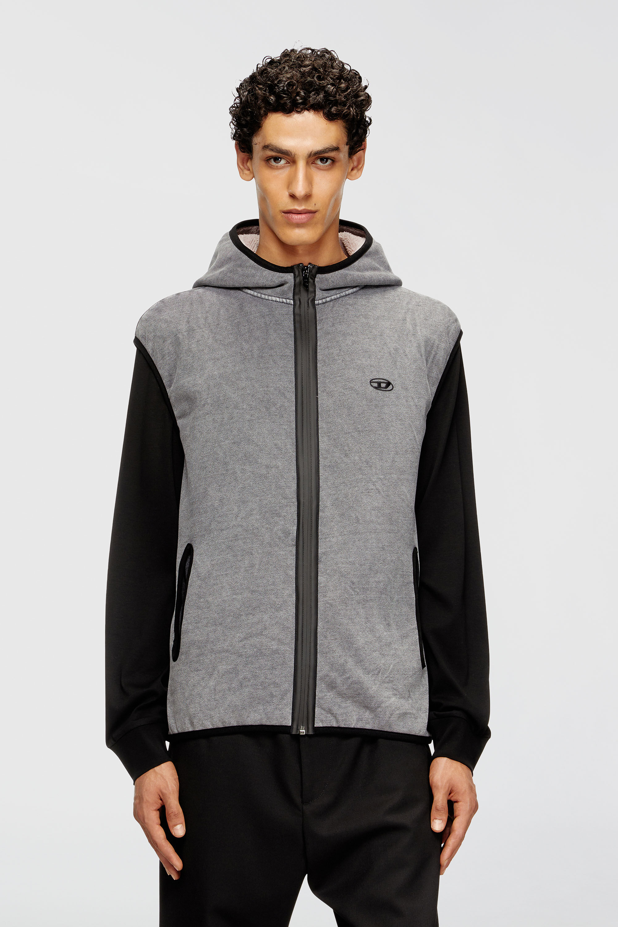 Diesel - S-HAKY-NEW, Man's Sleeveless zip-up hoodie in Grey - 3