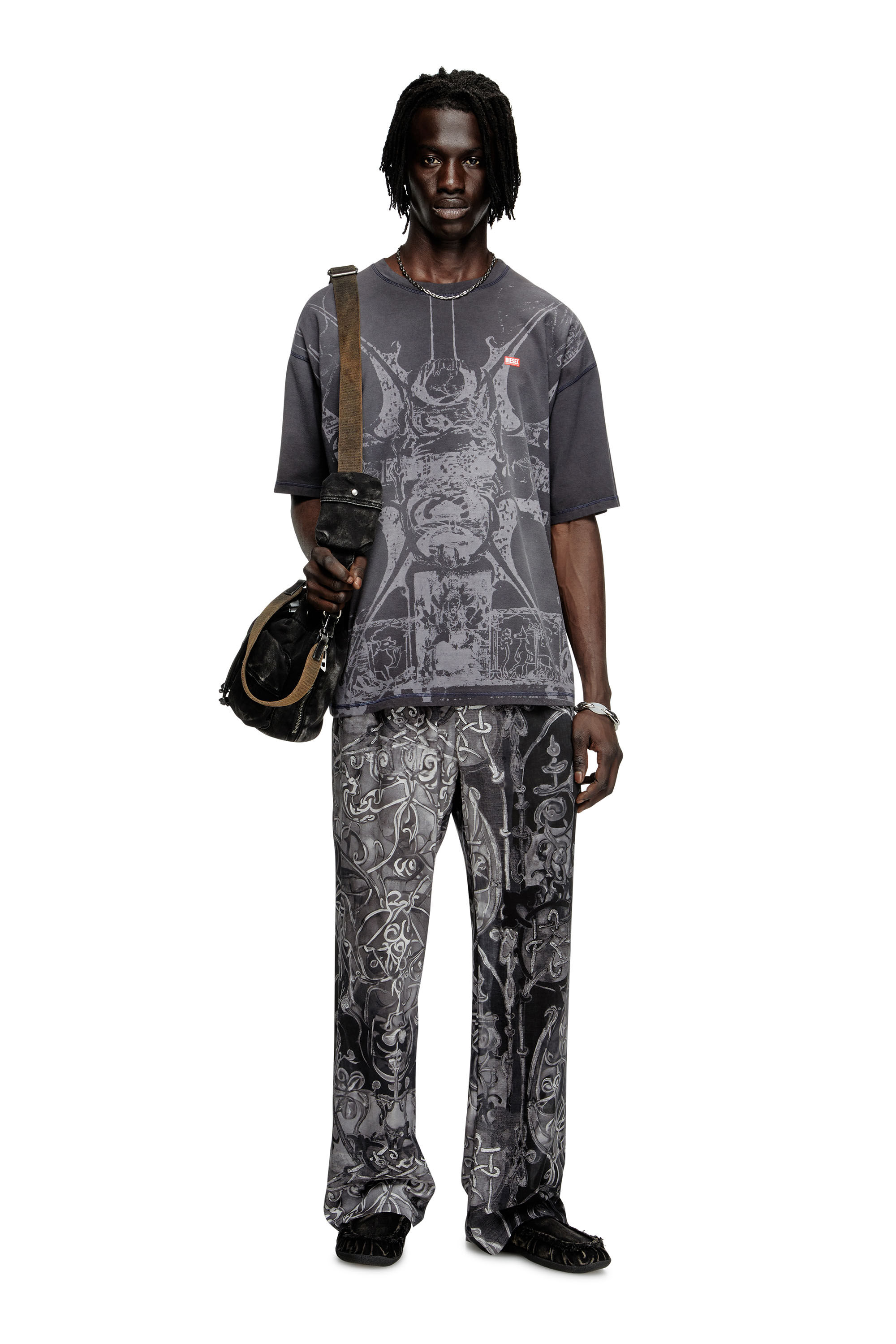 Diesel - T-BOXT-T13, Man's T-shirt with tonal medieval print in Black - 1