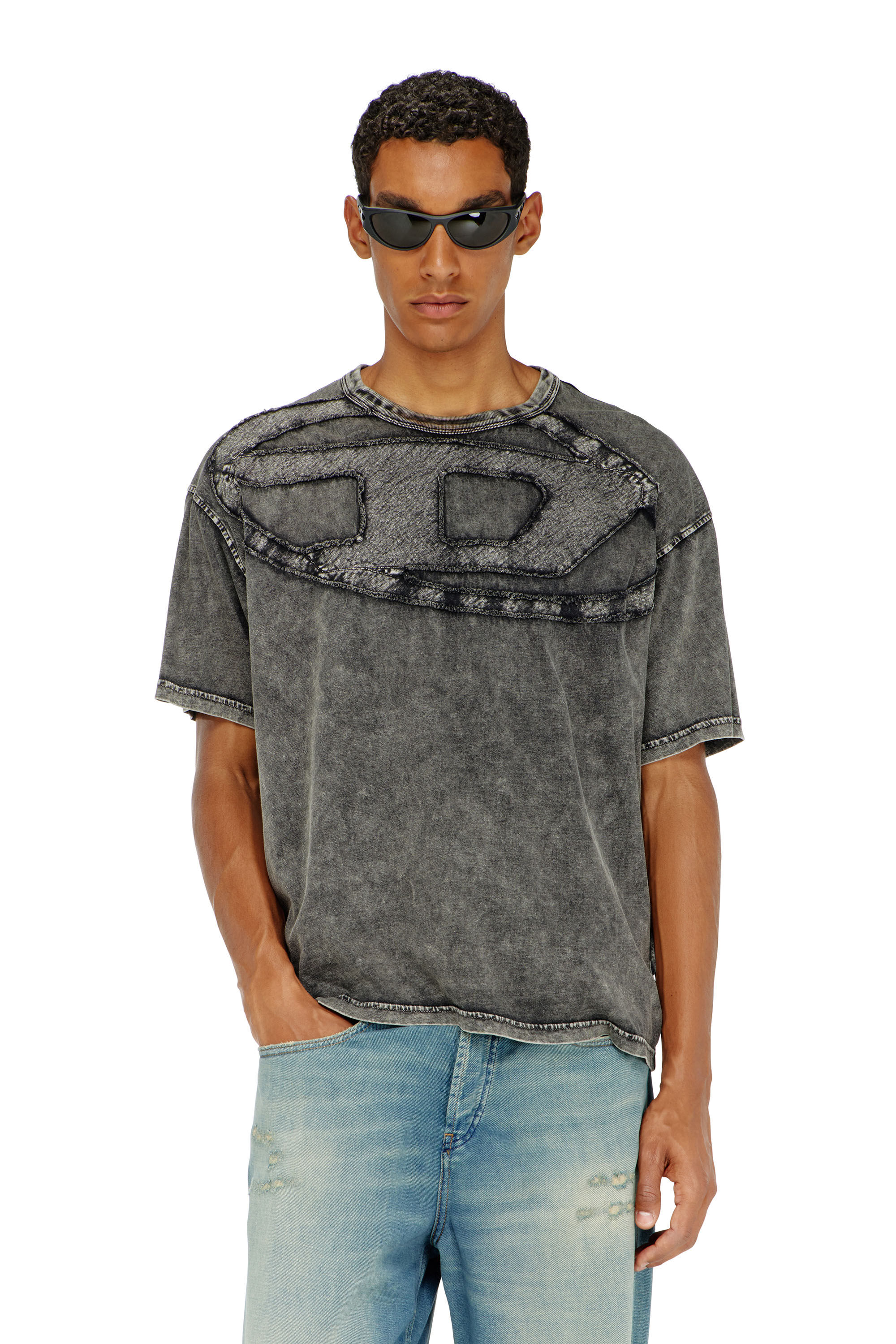 Men's Relaxed cotton T-shirt with Oval D applique | Black | Diesel FI