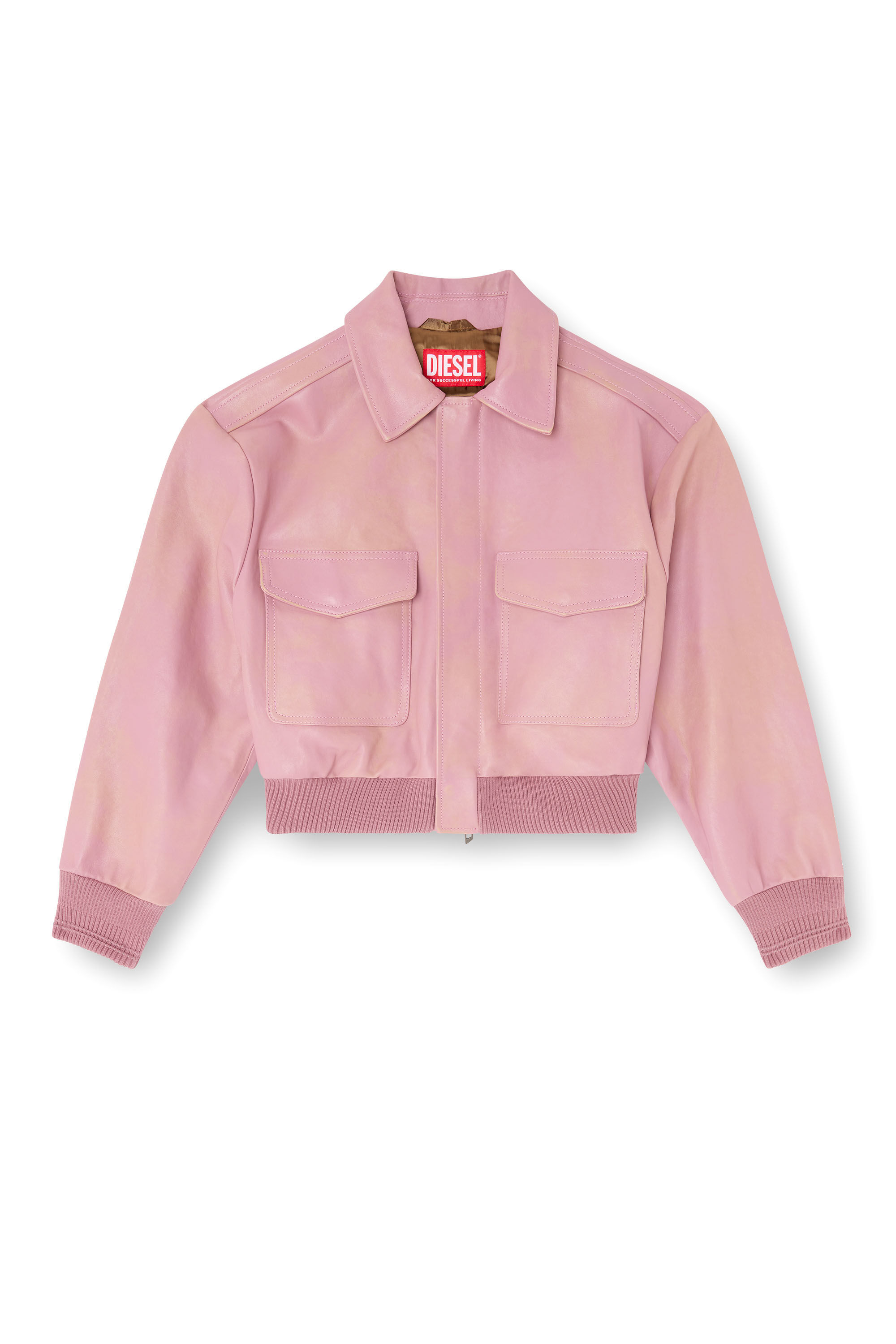 Diesel - L-AVIA, Woman's Aviator jacket in treated leather in Pink - 2