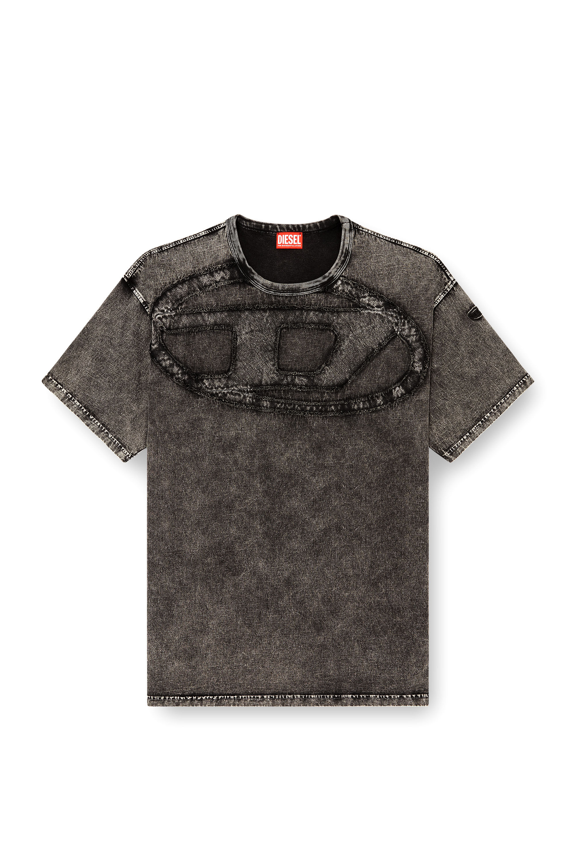 Men's Relaxed cotton T-shirt with Oval D applique | Black | Diesel FI