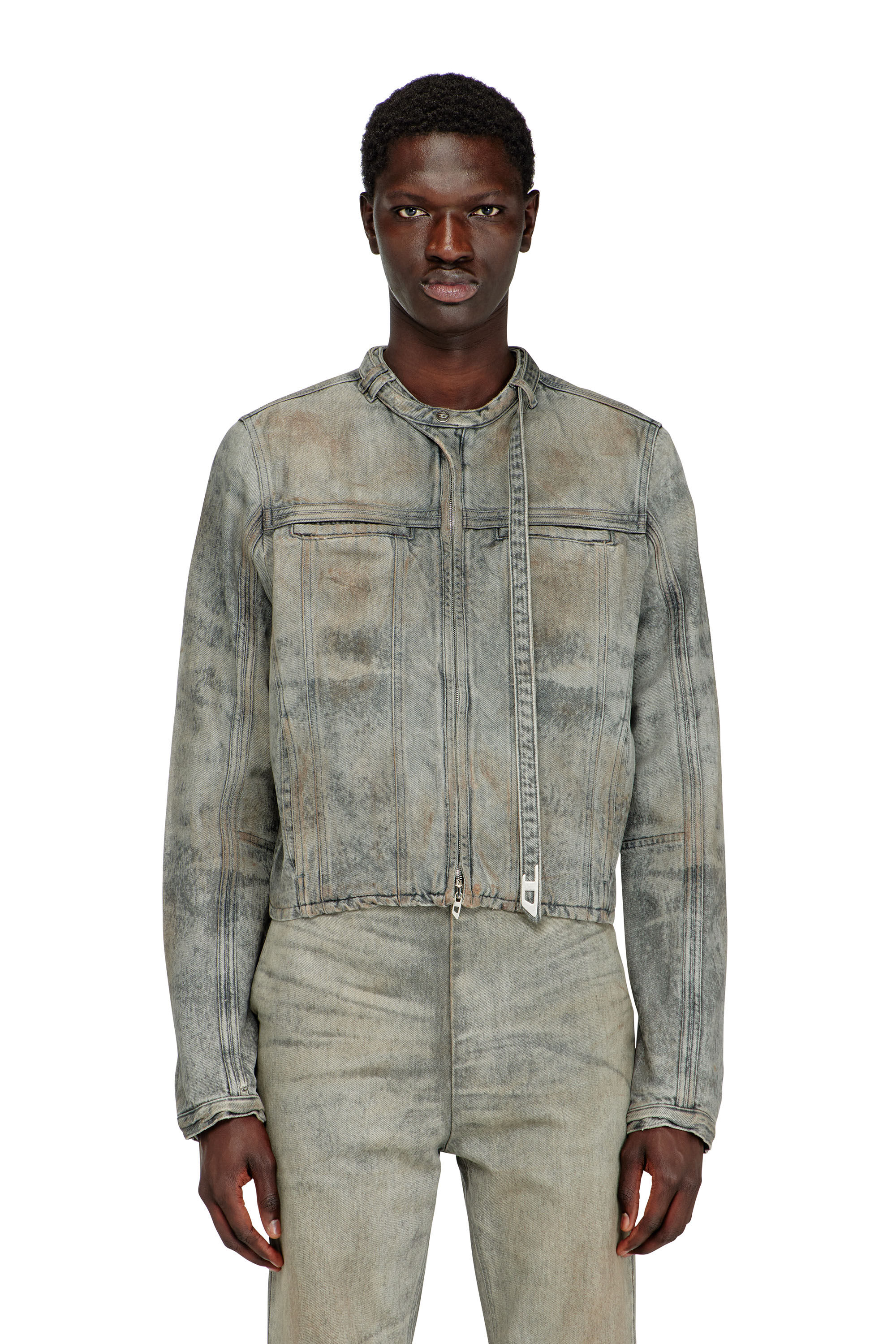 Men's Jacket in cotton-hemp satin denim | Grey | Diesel