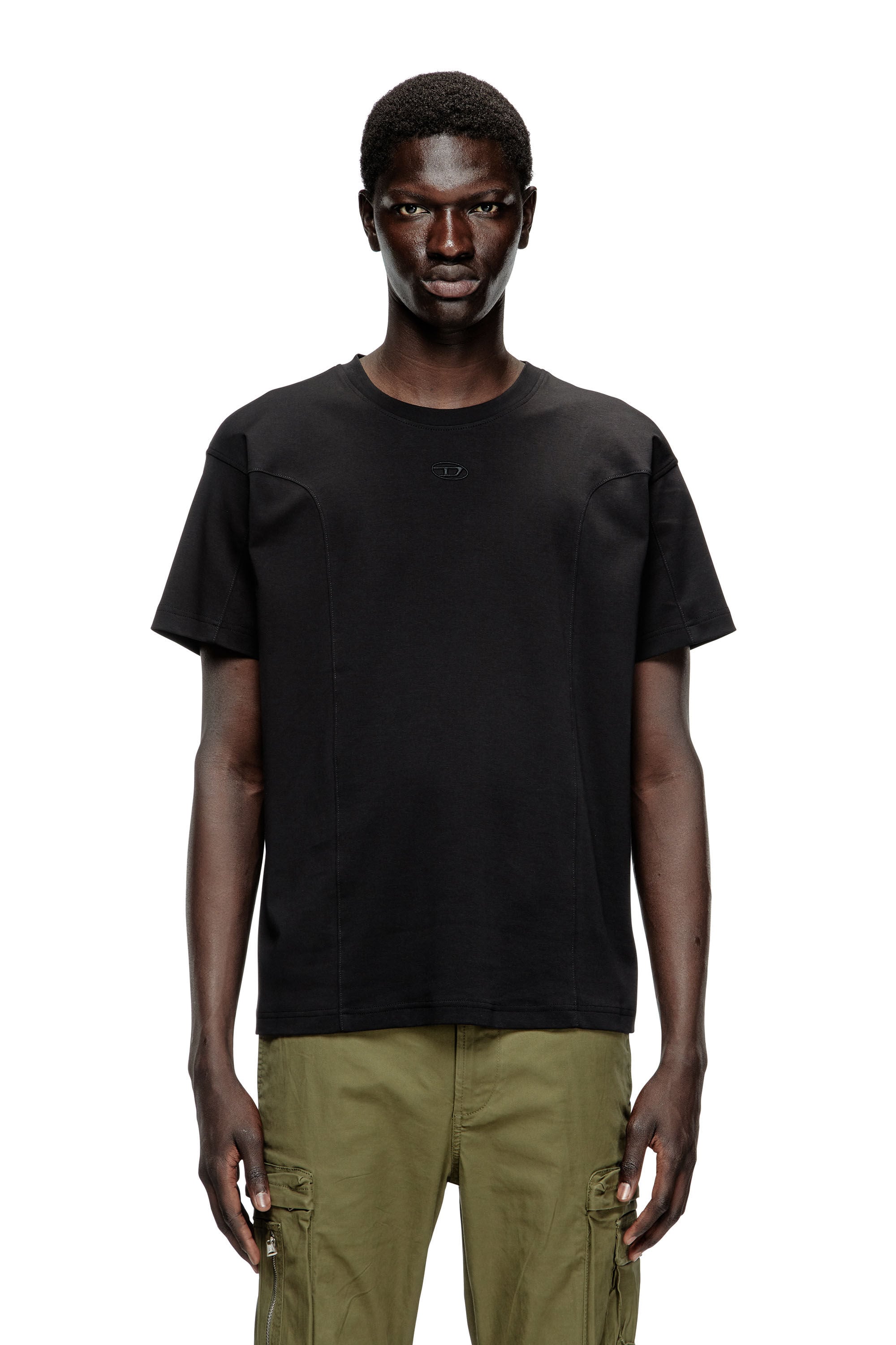 Men's T-shirt with solid color panels | Black | Diesel FI