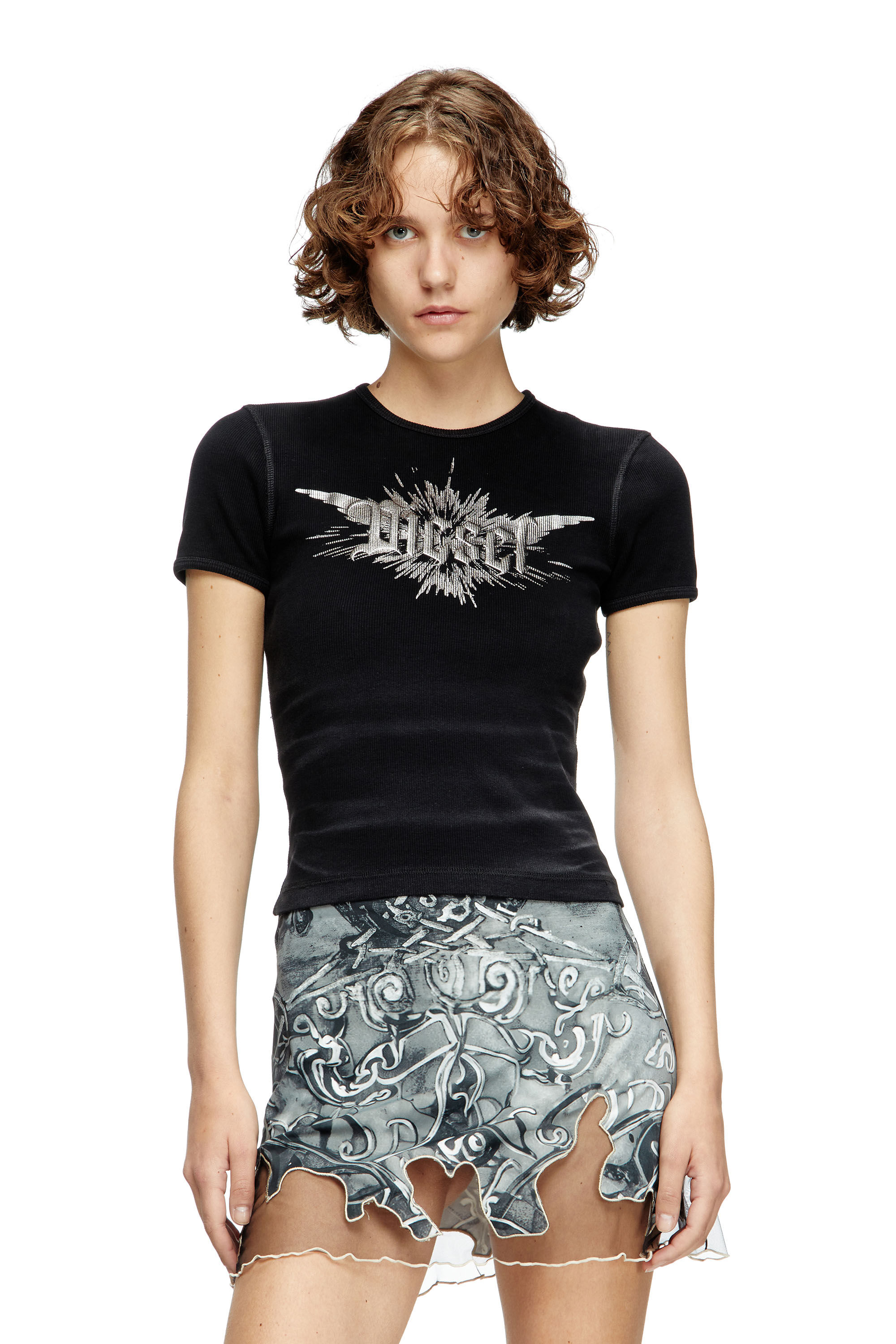 【DIESEL】 ディーゼル T-shirt with winged Diesel foil print Women's T-shirt with winged Diesel foil print | Black | Diesel