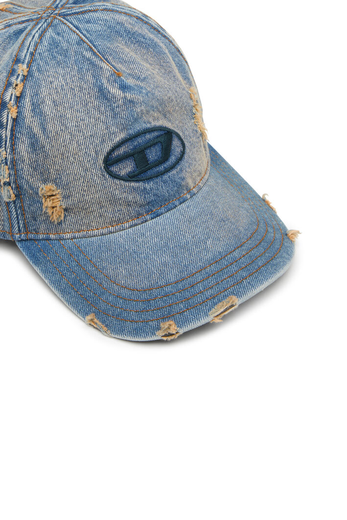 Diesel - C-ENIC, Man's Denim cap with frayed details and embroidered logo in Blue Jeans - 4