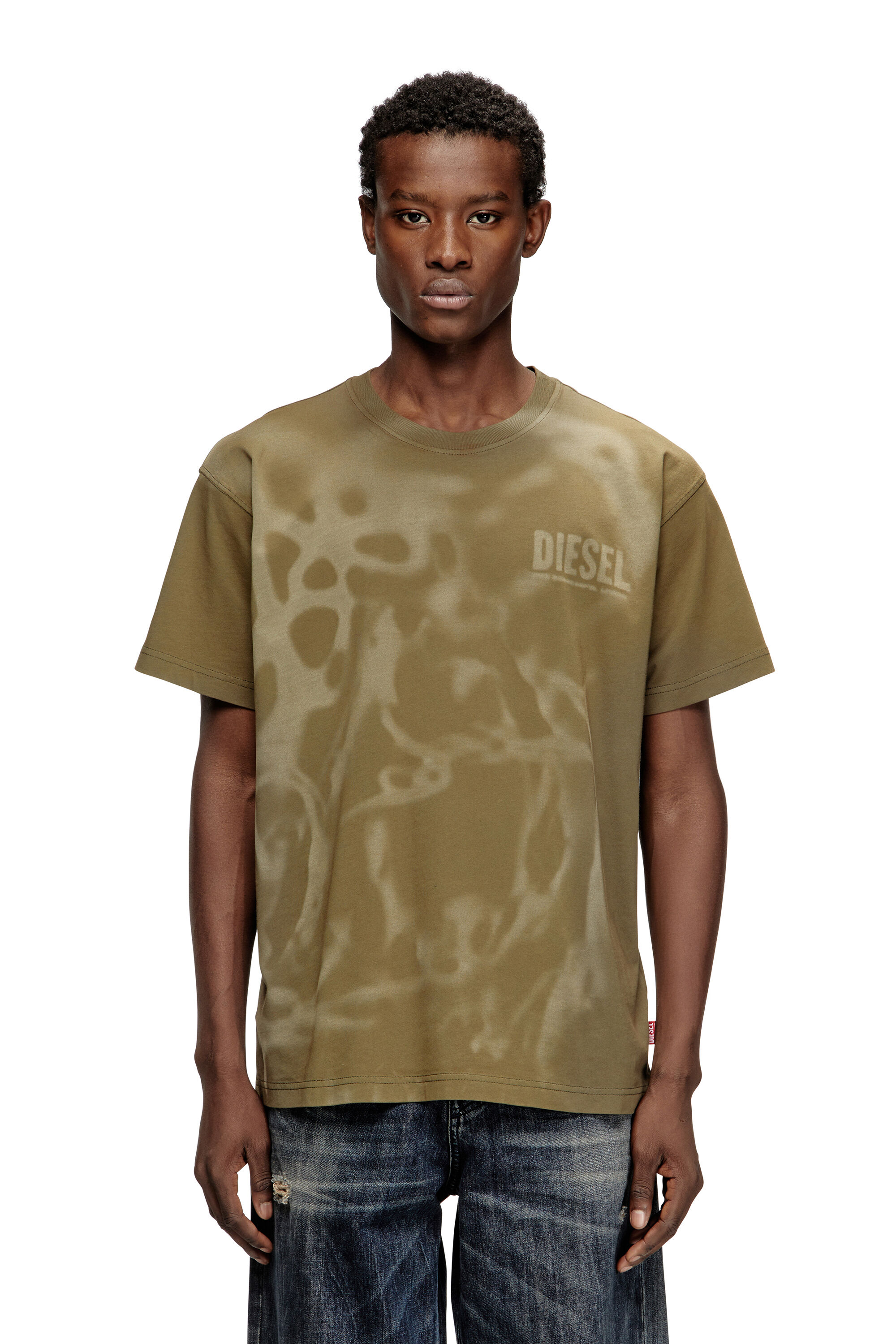 Men's Cotton T-shirt with laser print | Beige | Diesel FI