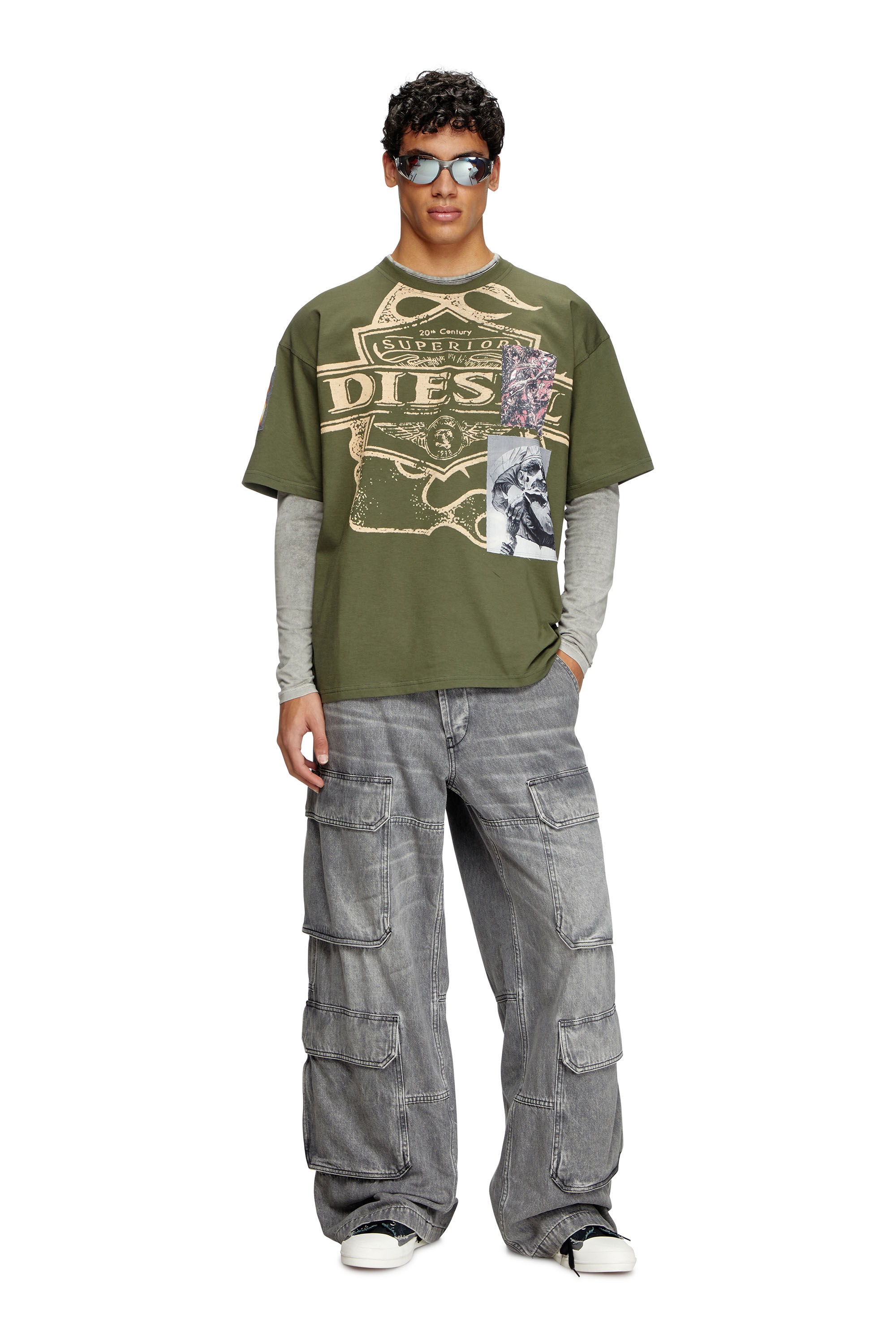 Men's T-shirt with patch detail | Green | Diesel