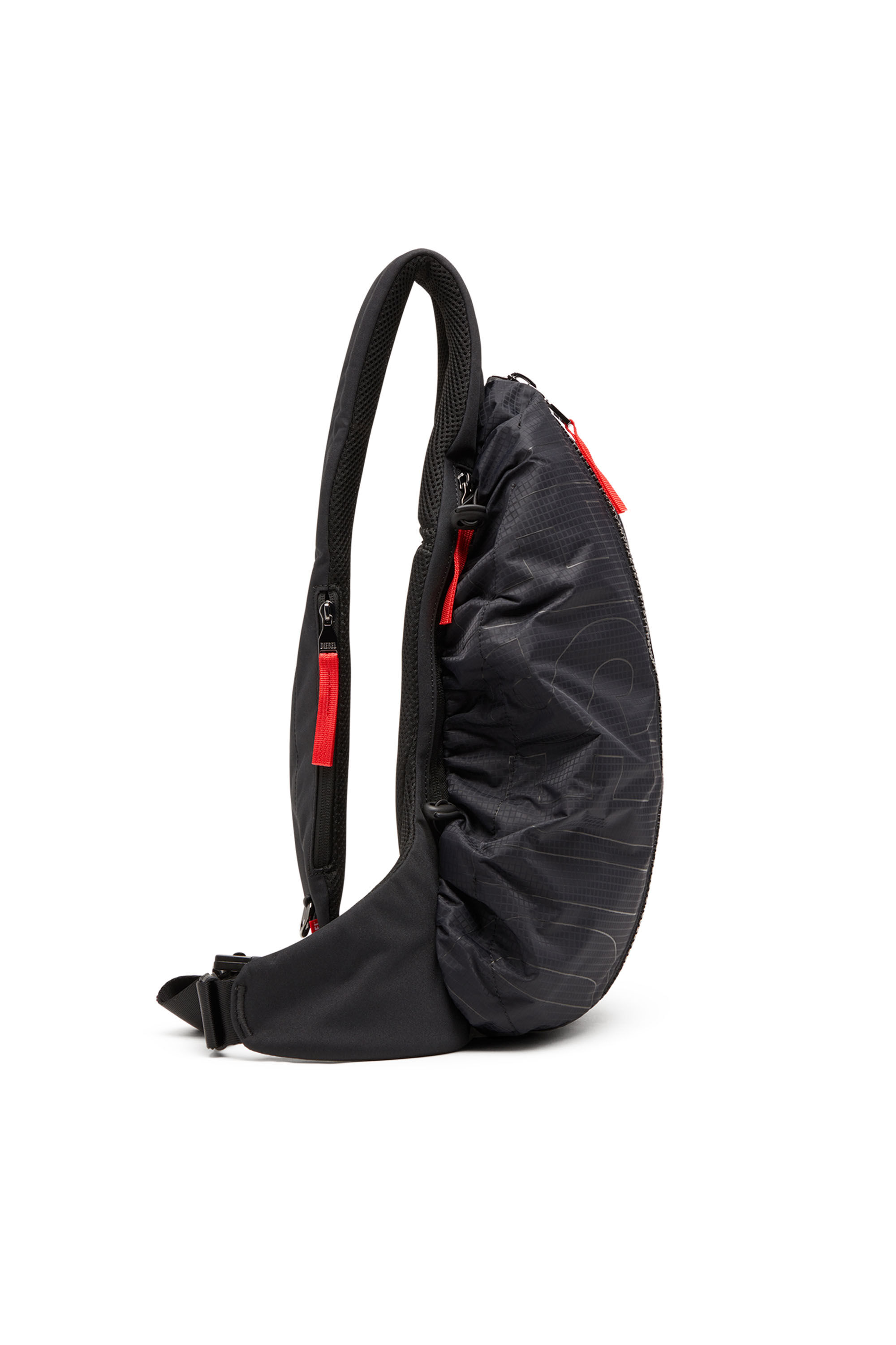 Men's Zip-D-Sling backpack in check-jacquard shell | Black | Diesel FI