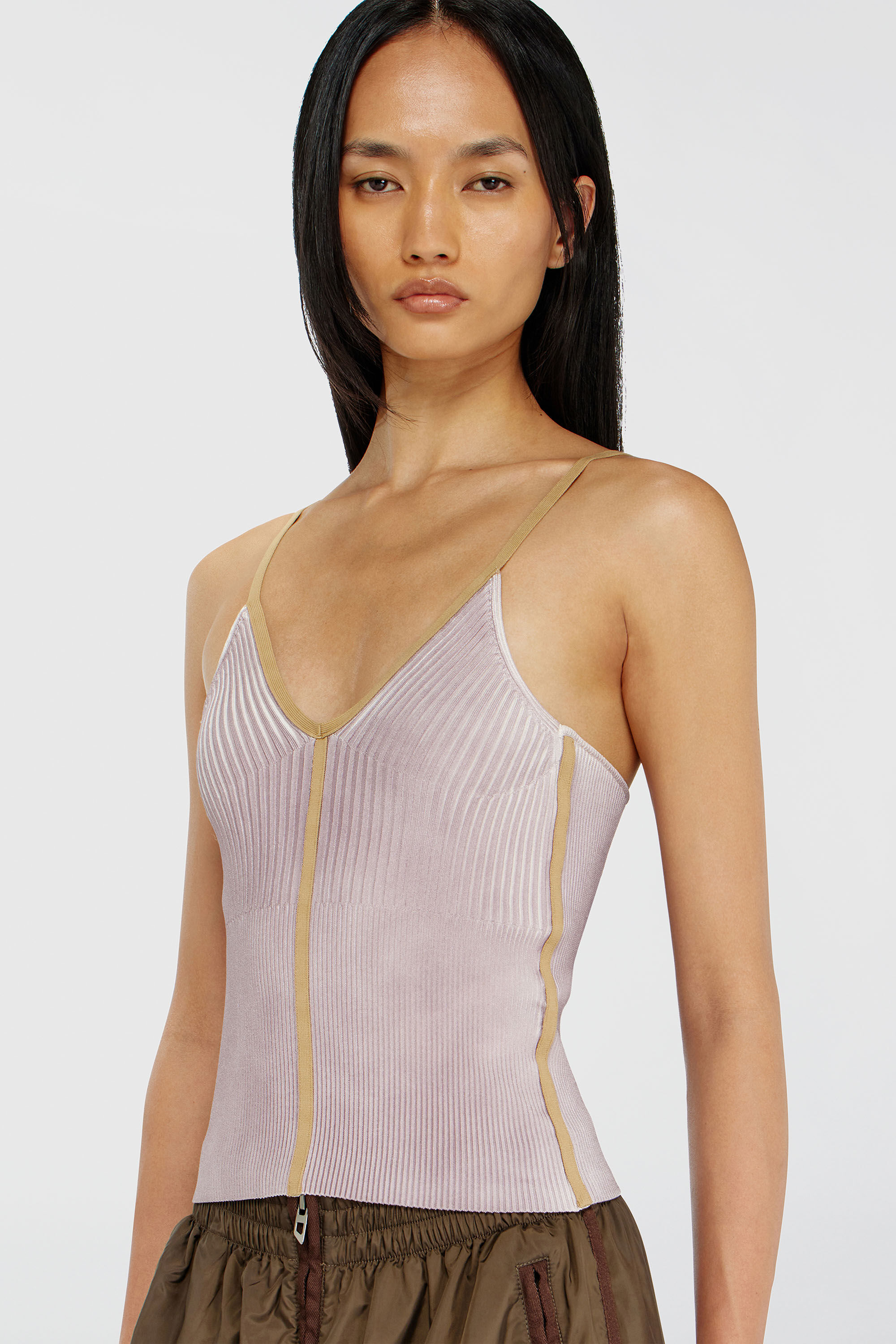 Diesel - M-SARMITE, Woman's Rib-knit cami top with contrast bands in Lilac - 5