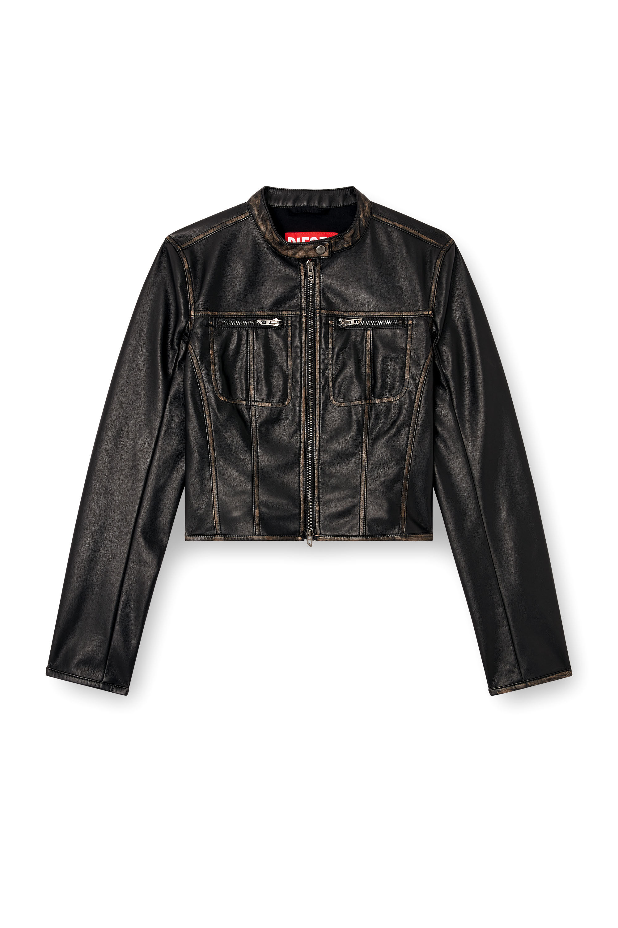 Women's Cropped distressed biker jacket | Black | Diesel