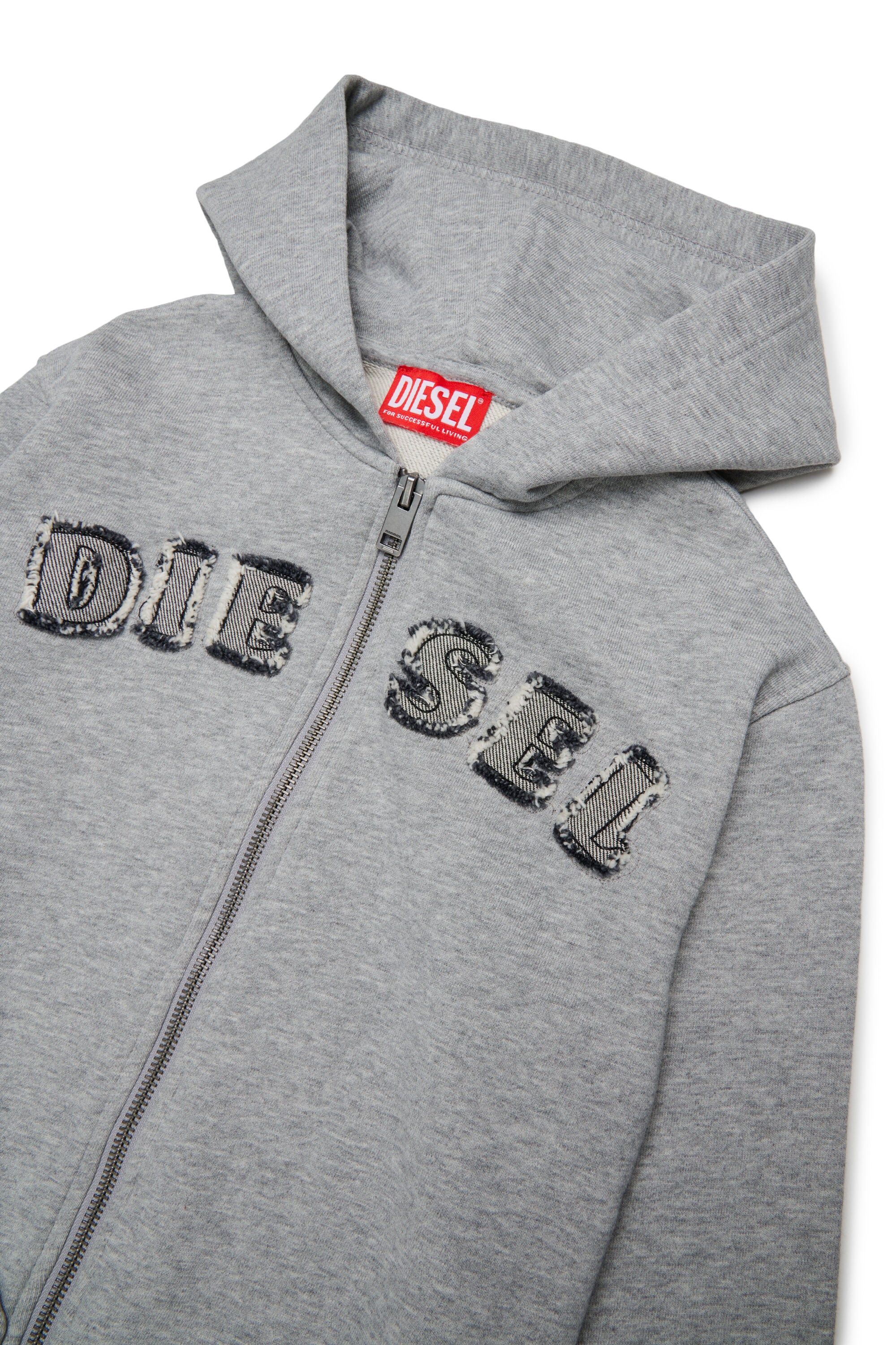 Diesel - SJEANSHOOD OVER, Man's Zip-up hoodie with frayed logo letters in Grey - 3