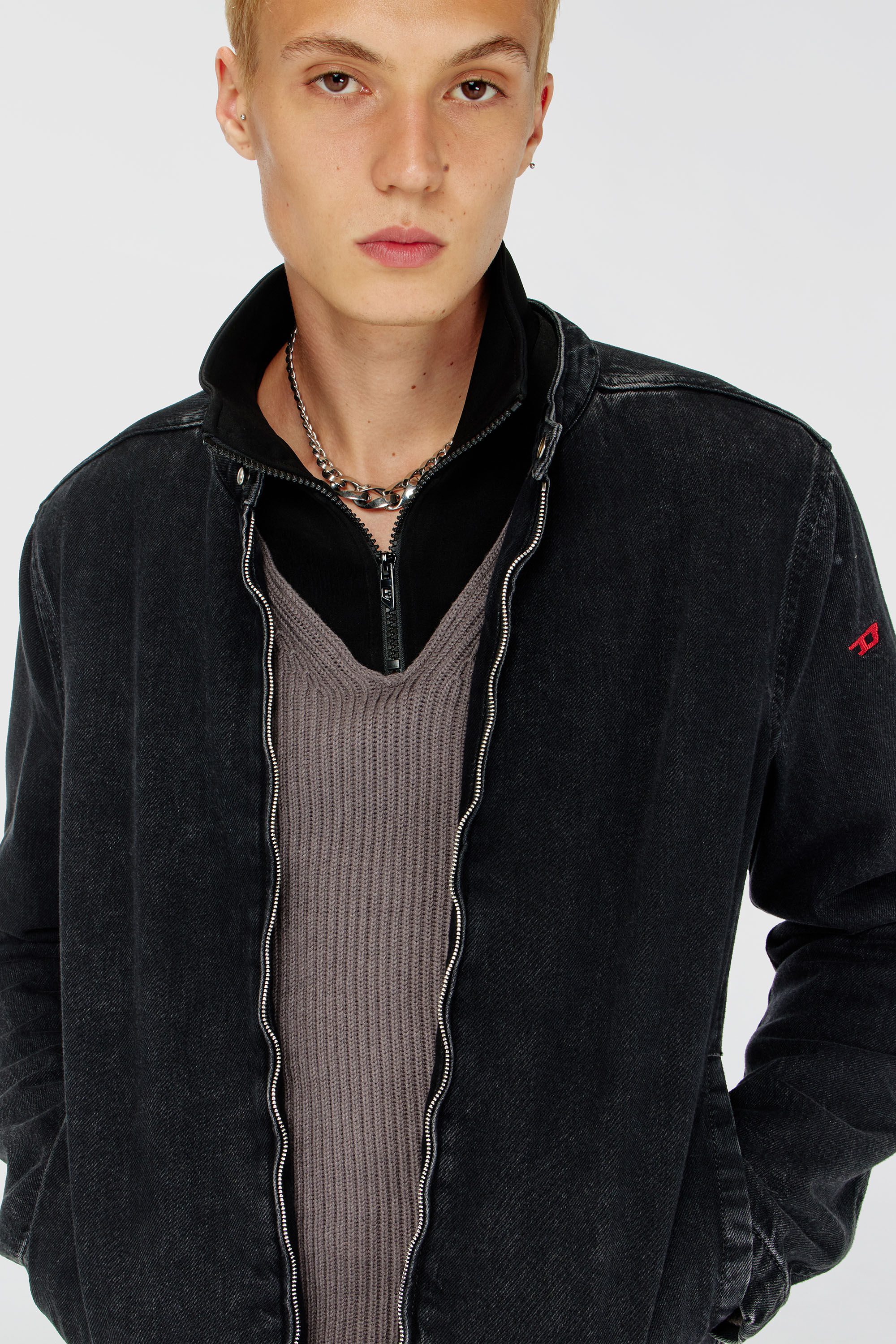 Diesel - D-GLORY, Man's Moto jacket in clean-wash denim in Black - 5