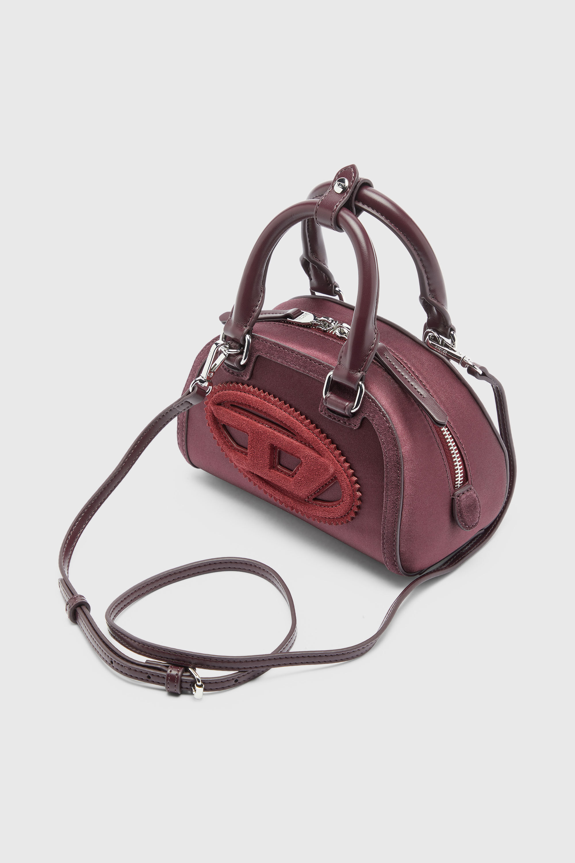 Diesel - 1DR DOME CROSSBODY, Woman's 1DR Dome - Small bowling bag in satin and suede in Burgundy - 6