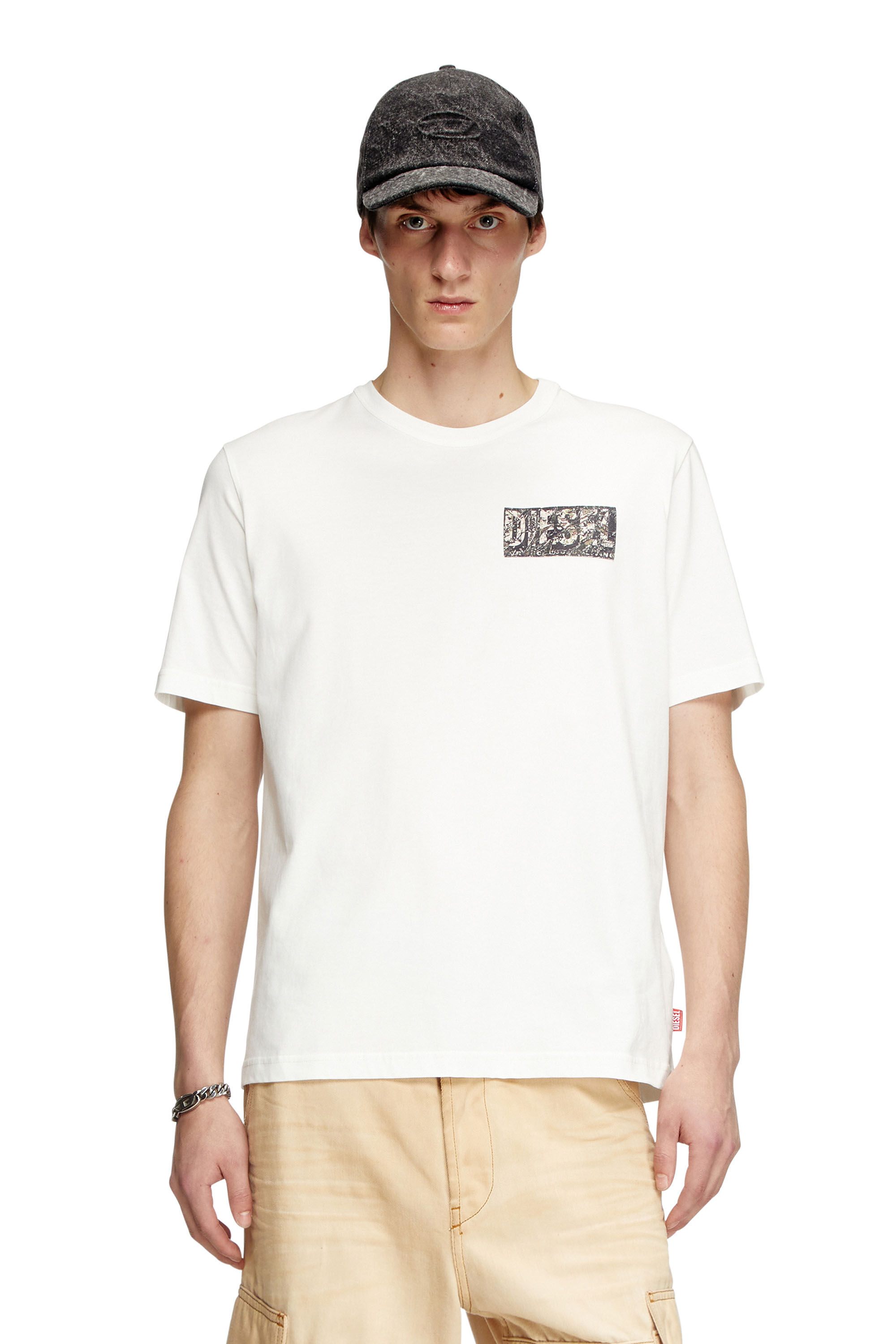 Diesel - T-ADJUST-R19, Man's T-shirt with gabardine patch logo in White - 3
