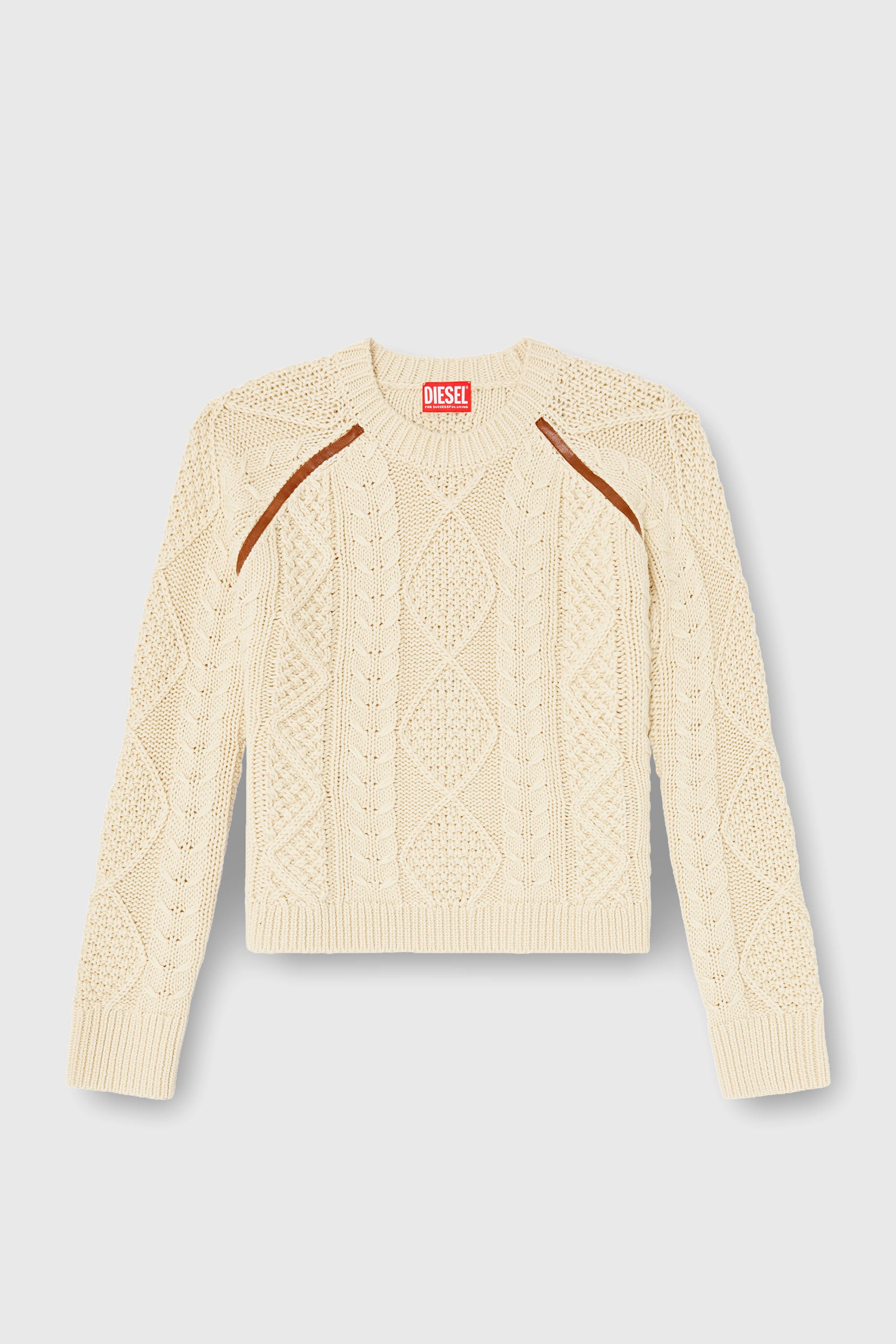 Diesel - M-INTANA, Woman's Cable-knit jumper with contrast bands in Beige - 2