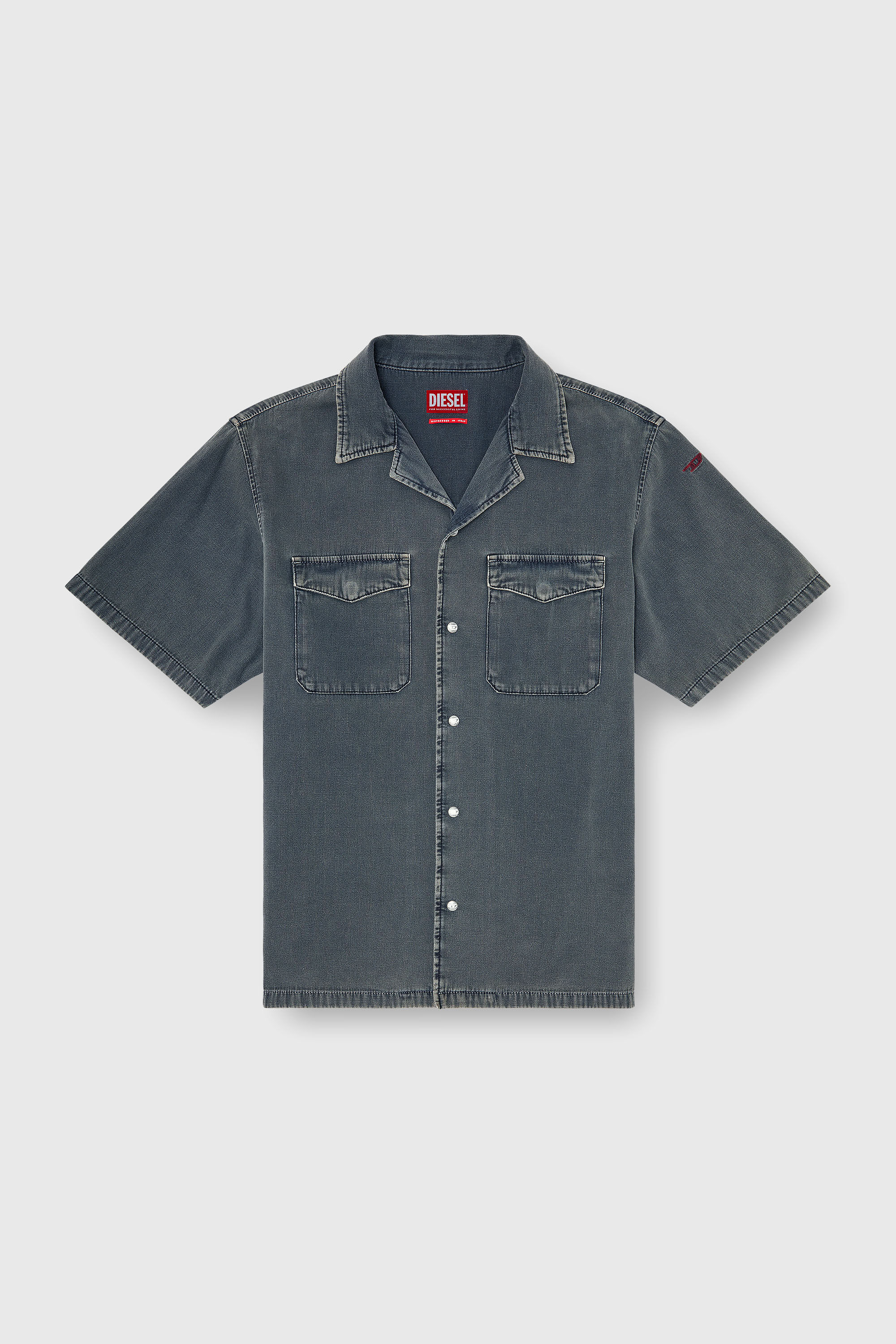 Diesel - D-NABIL-P, Man's Bowling shirt in coloured denim in Dark grey - 2