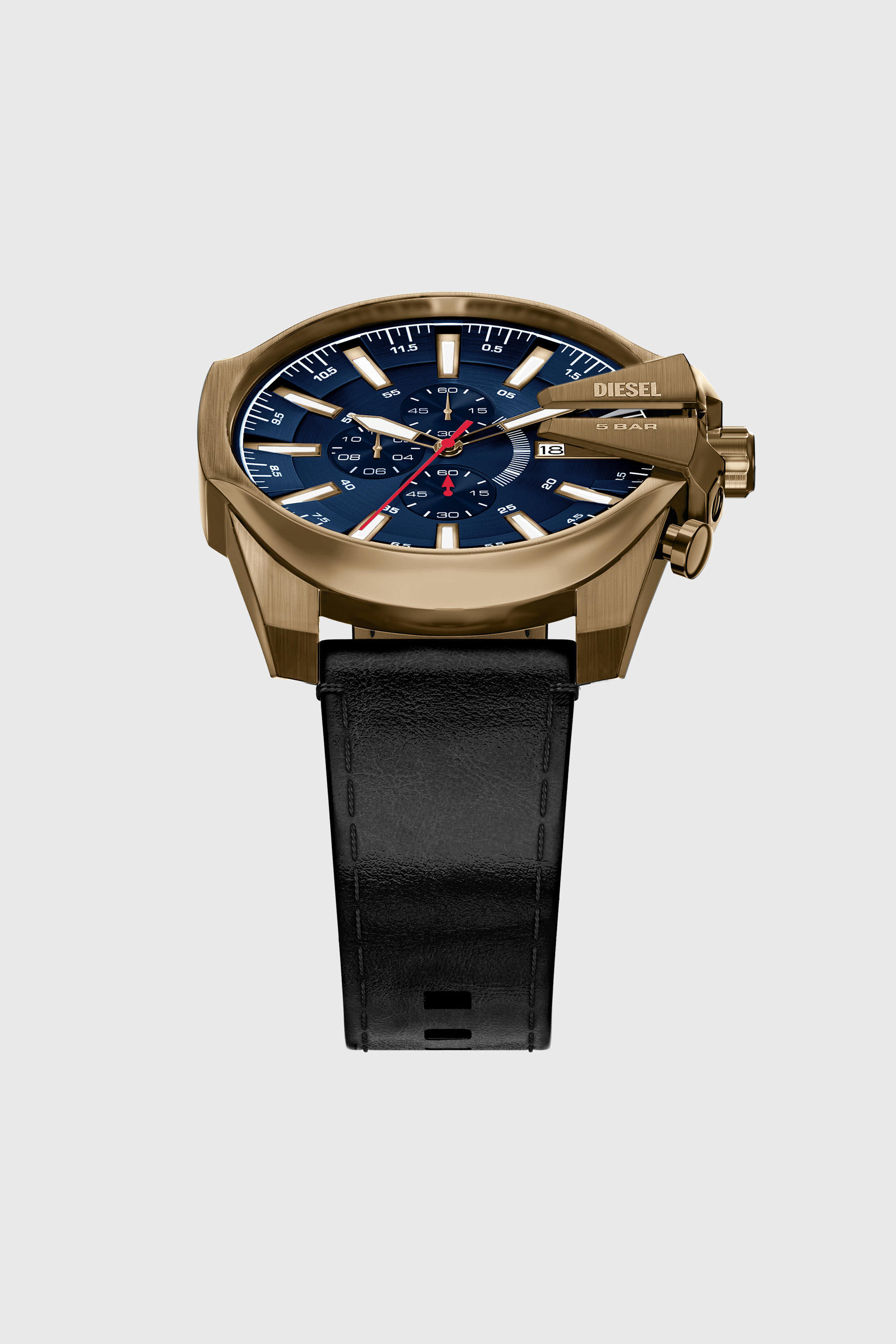 Diesel - DZ4732 WATCH, Man's Mega Chief Slim antique gold-tone black leather watch in Black - 4