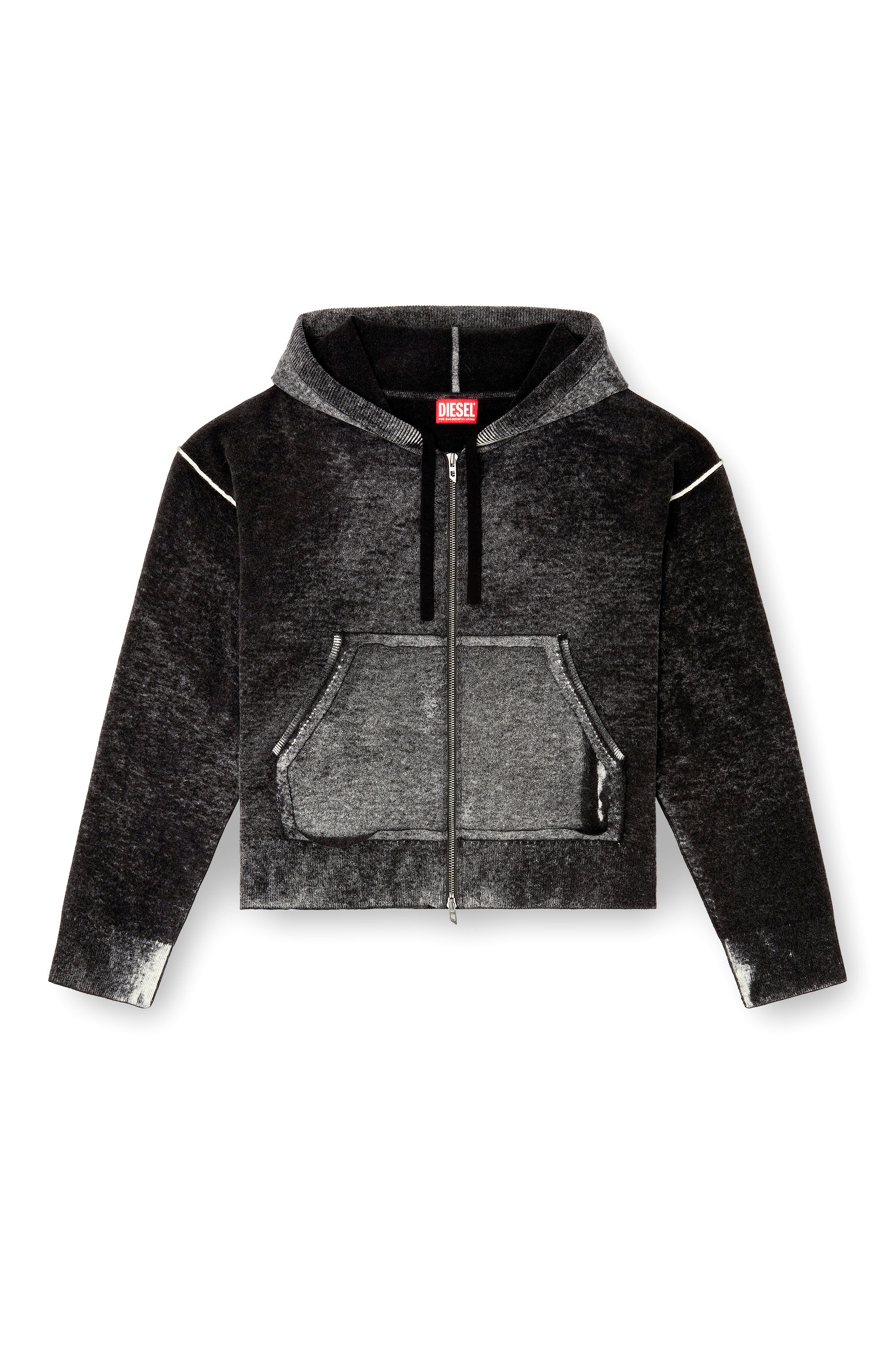 Women's Reverse-print hooded cardigan in wool | Multicolor