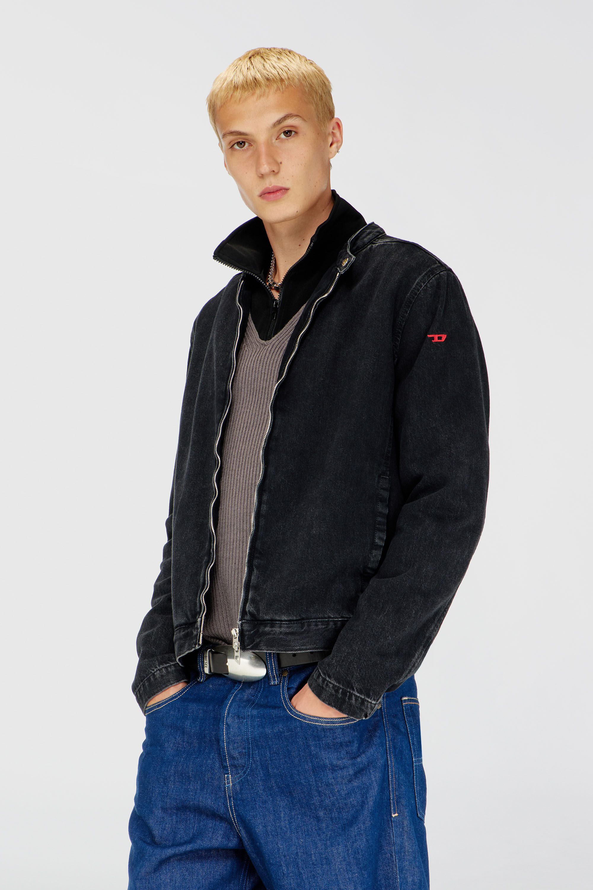 Men's Moto jacket in clean-wash denim | Black | Diesel FI