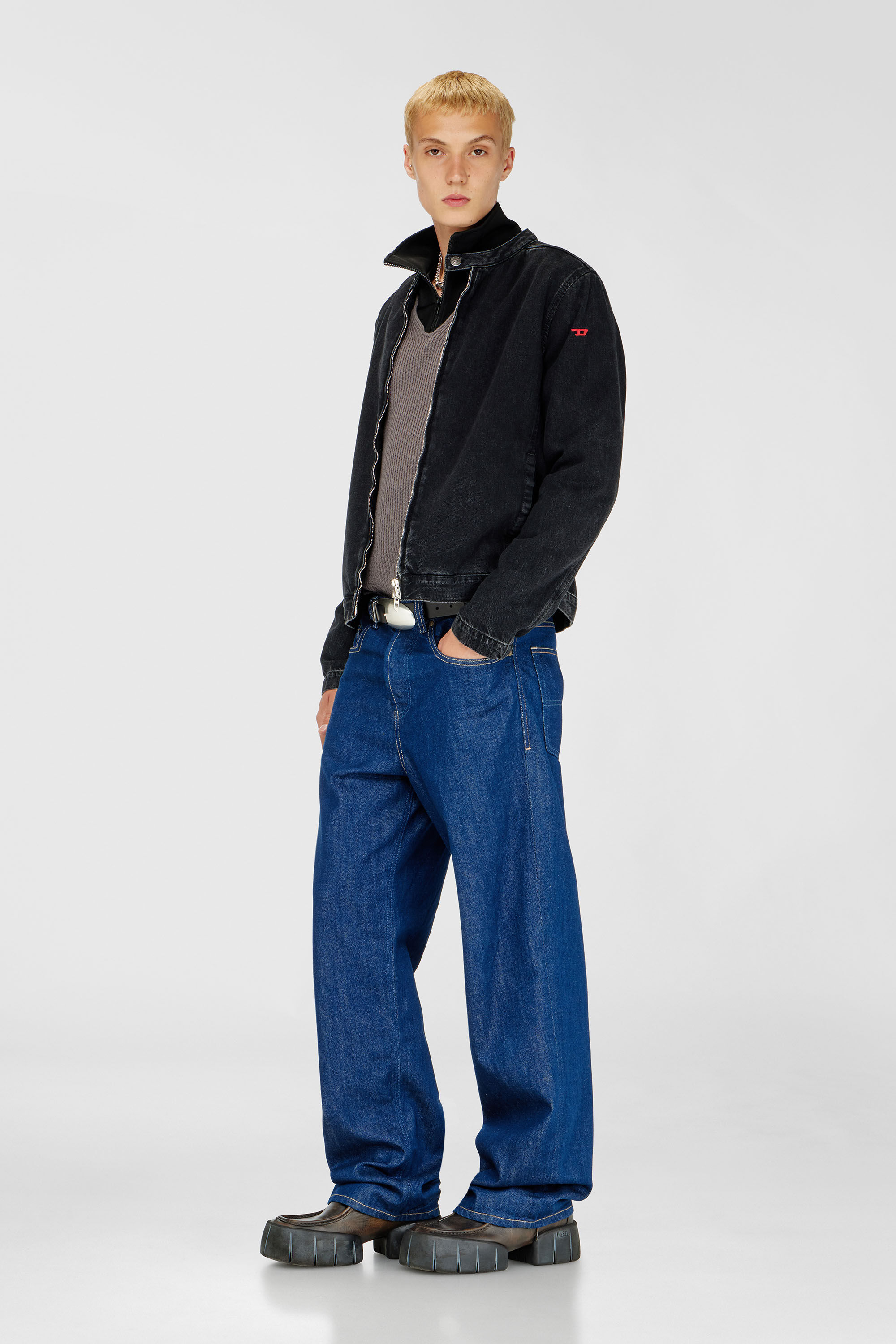 Men's Moto jacket in clean-wash denim | Black | Diesel FI