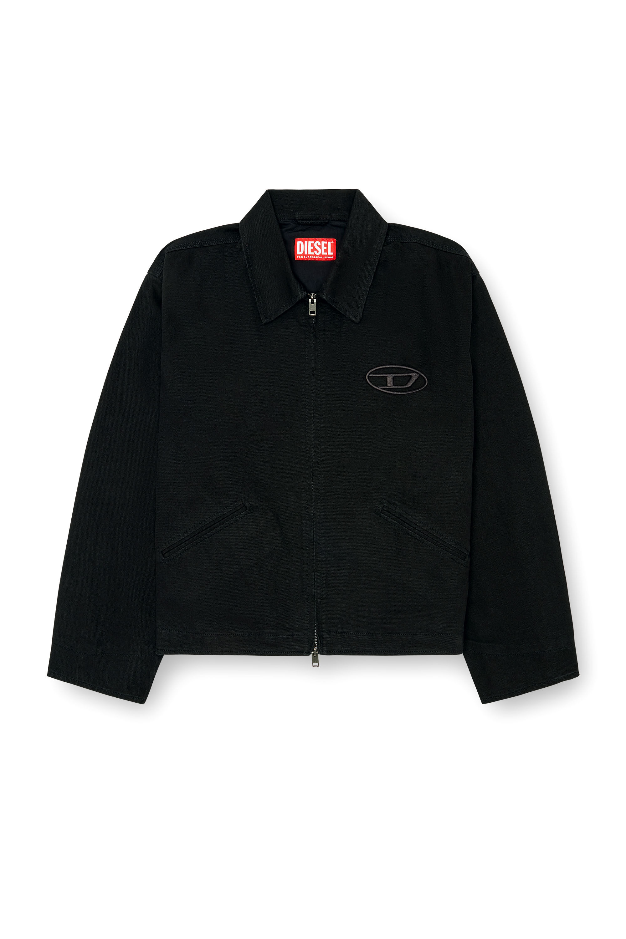 Men's Denim blouson jacket with bleached logo | Black | Diesel Men's Denim blouson jacket with bleached logo | Black | Diesel