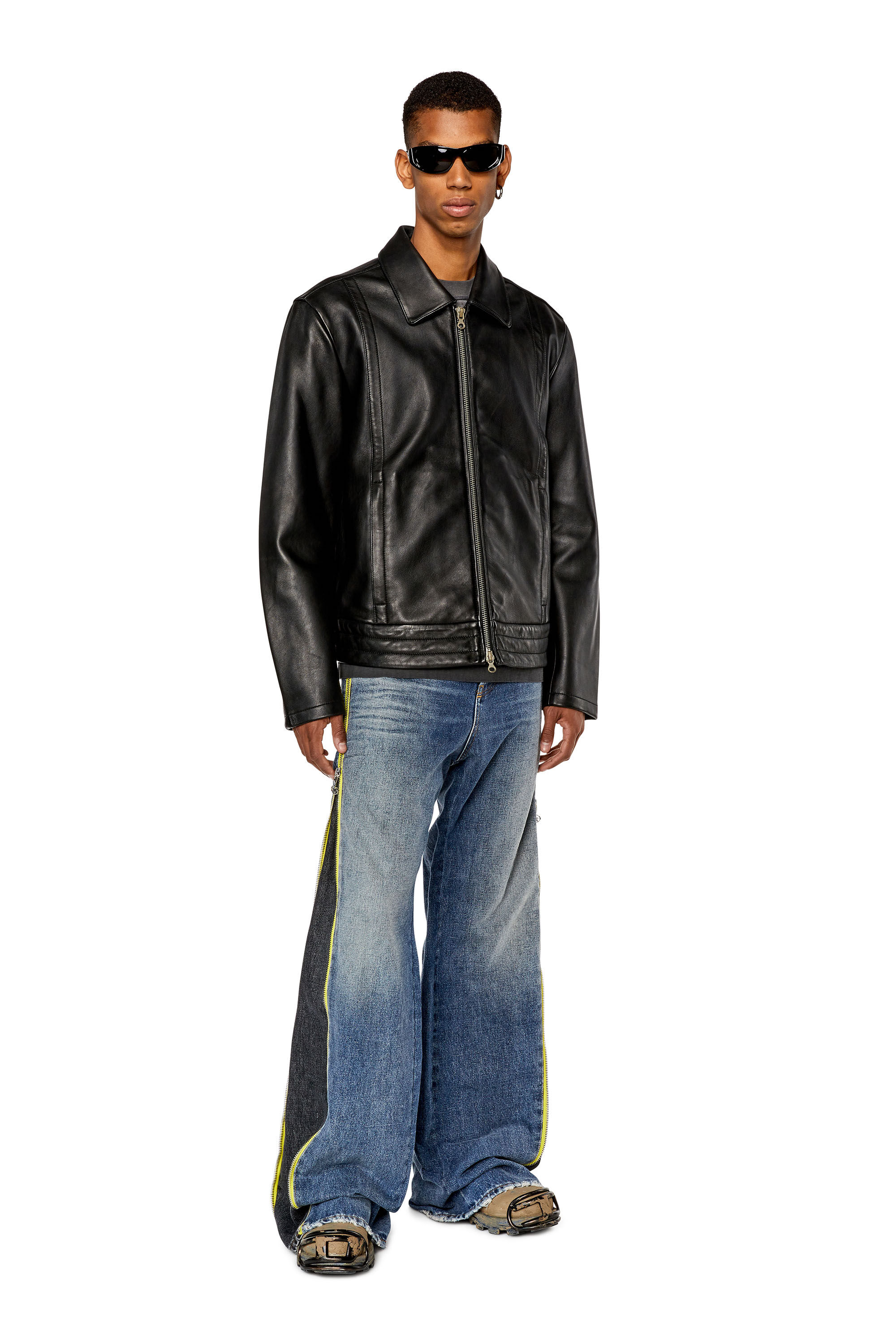 Men's Shirt jacket in supple leather | Black | Diesel