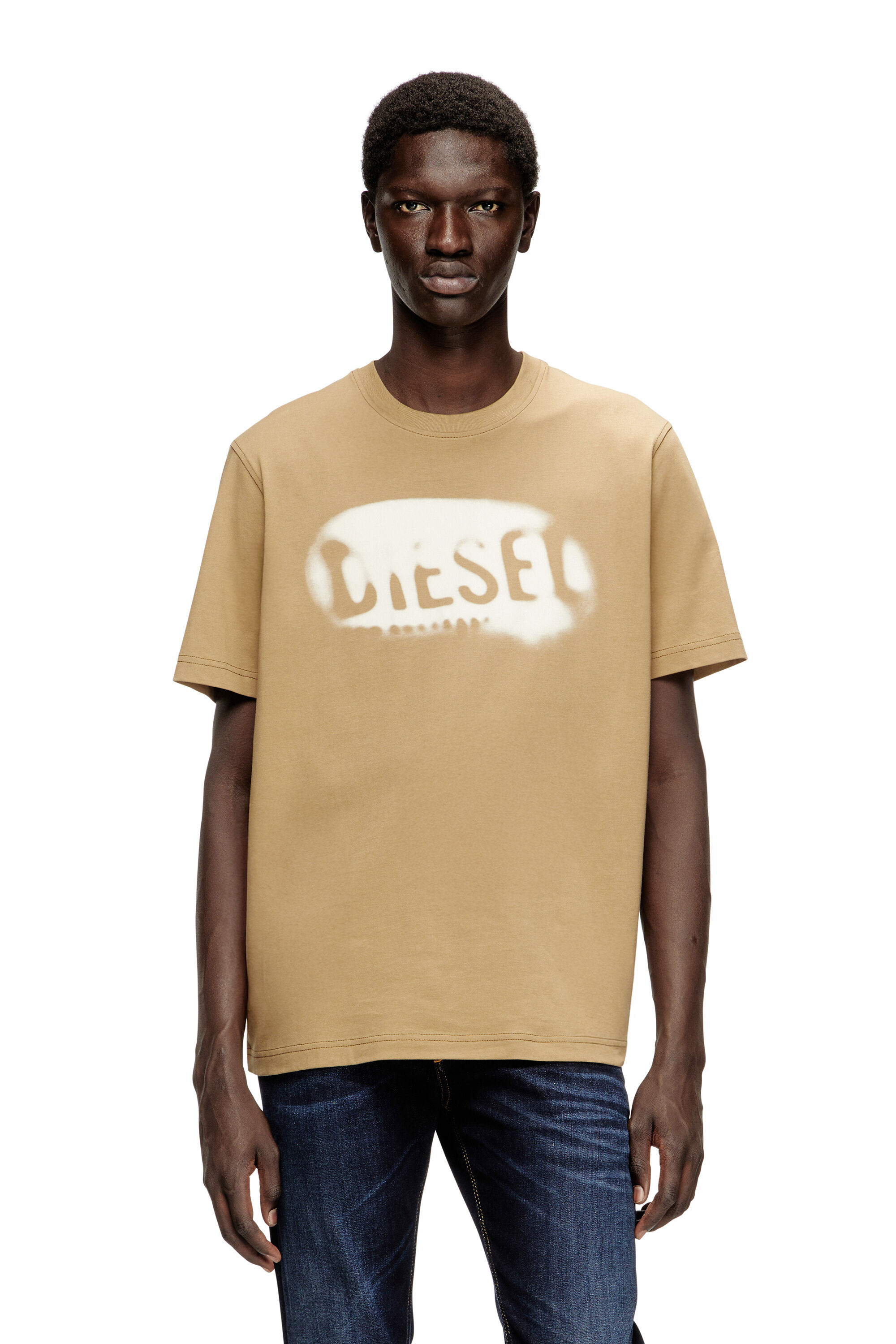 Diesel - T-ADJUST-V2, Man's Light cotton T-shirt with faded logo in Beige - 3