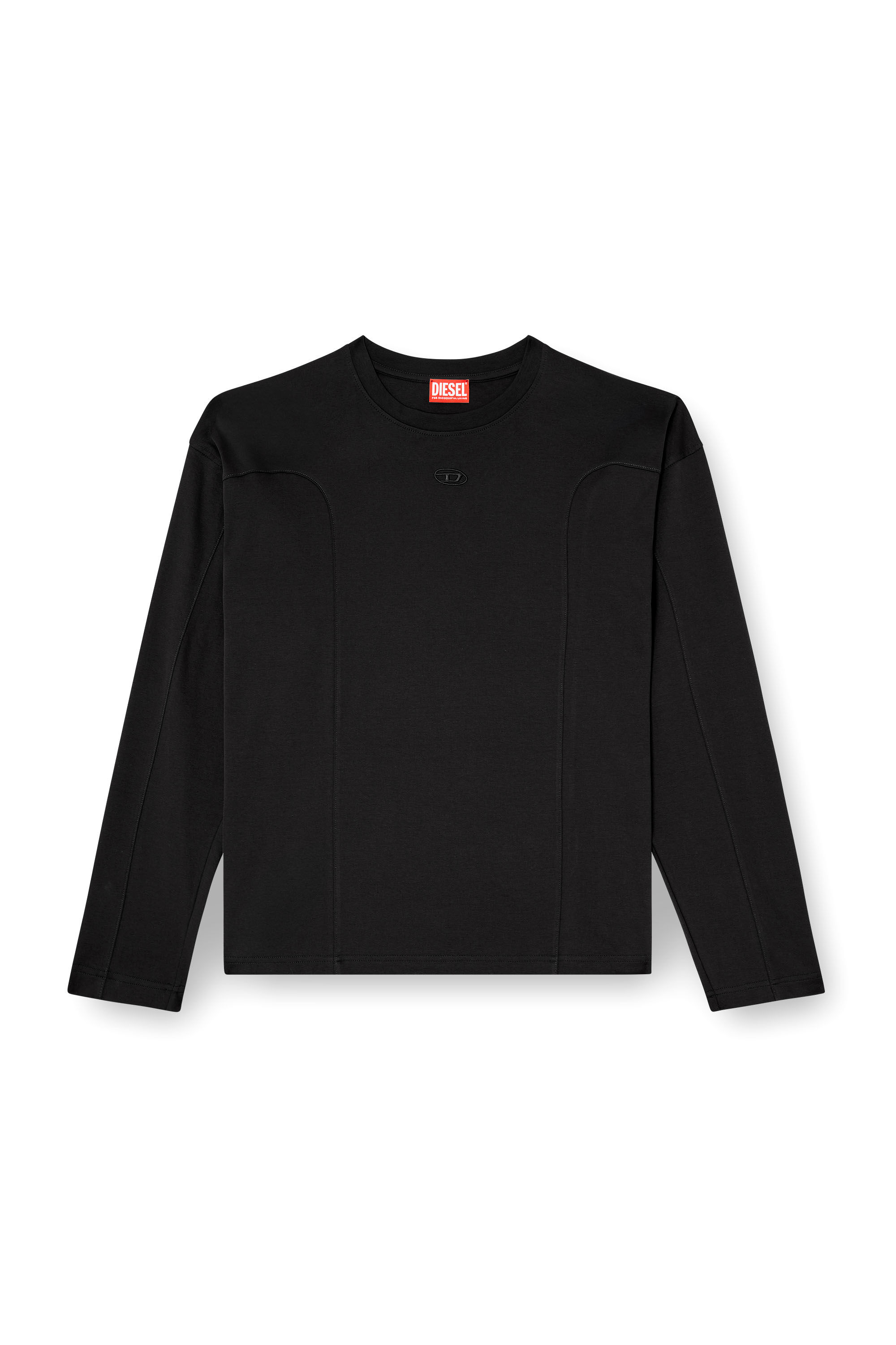 Men's Long-sleeve T-shirt with solid color panels | Black | Diesel