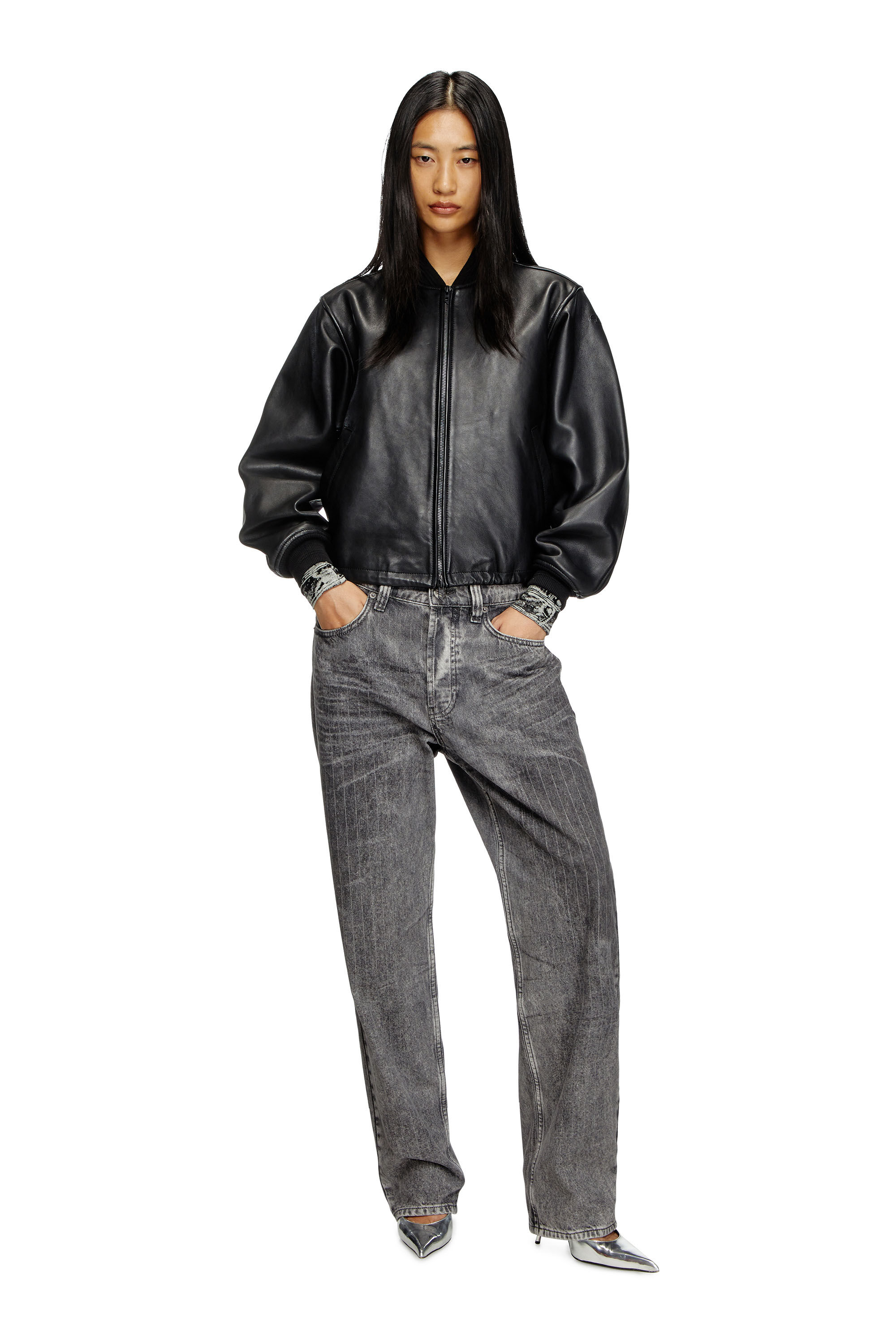 Women's Leather bomber jacket | Black | Diesel {{Country}}