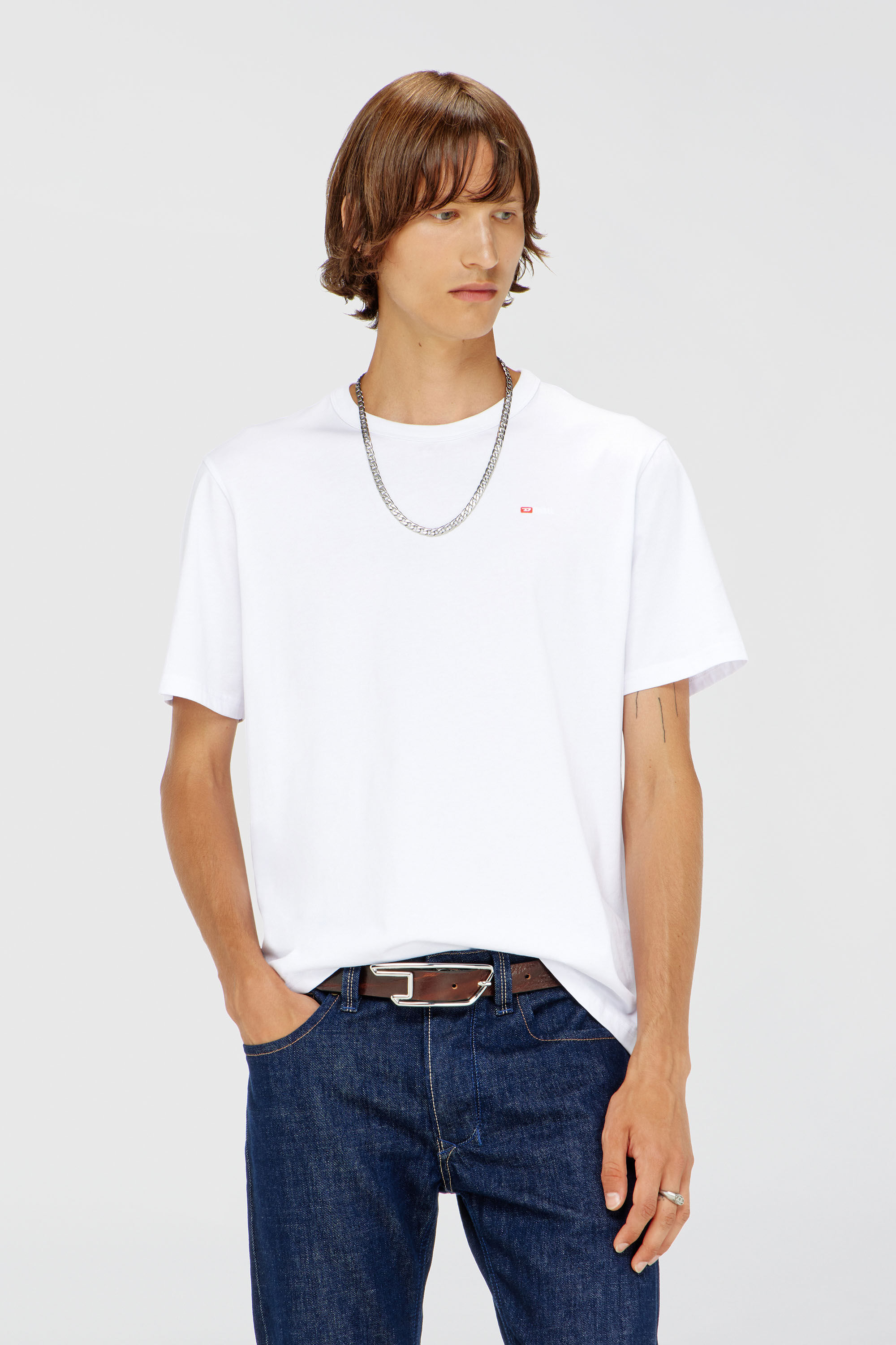Diesel - T-ADJUST-MICRODIV, Unisex's T-shirt with micro-embroidered logo in White - 3
