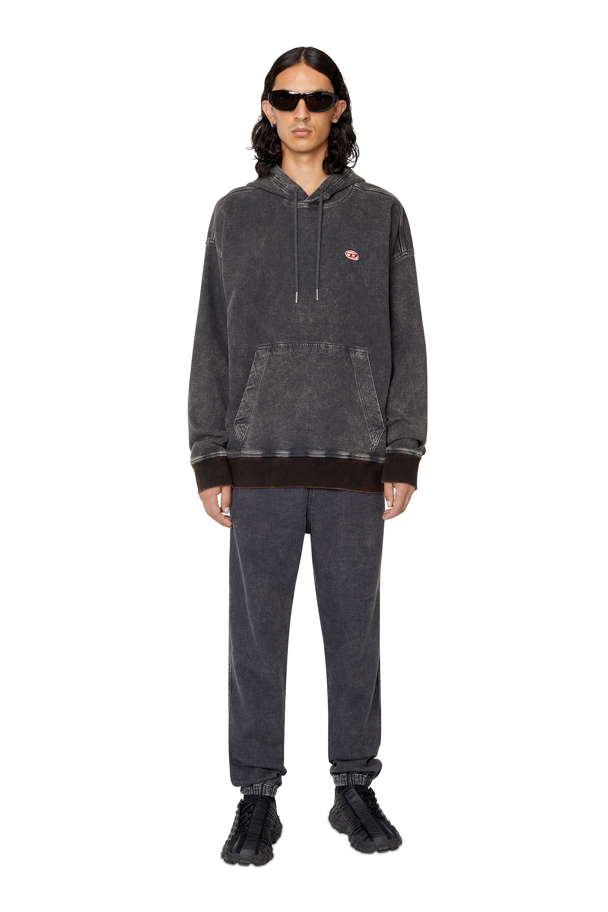 Diesel - D-UM-RIB TRACK DENIM HOODIE, Black/Dark grey - Image 1