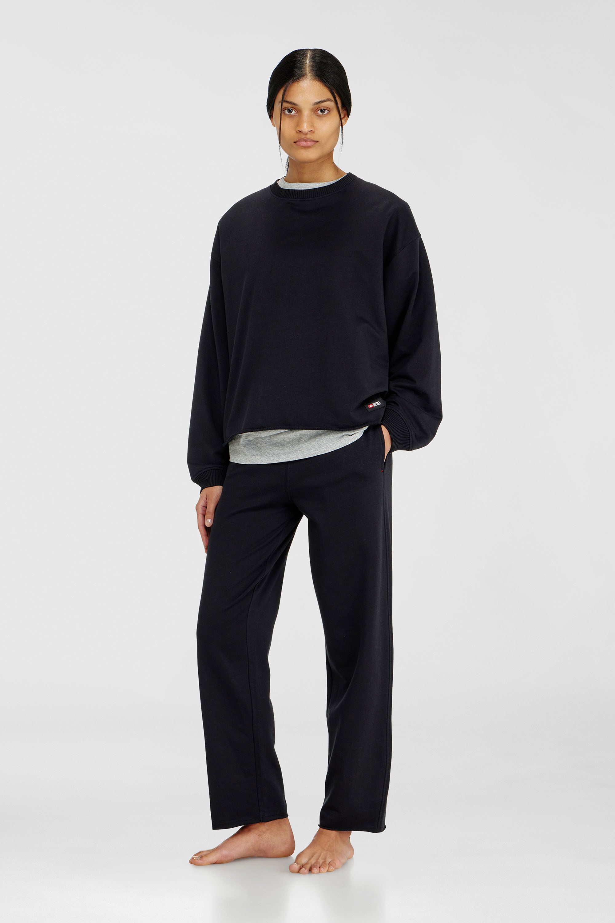 Diesel - PATRICIA-D-CORE, Woman's Peached sweatshirt with raw hem in Black - 1